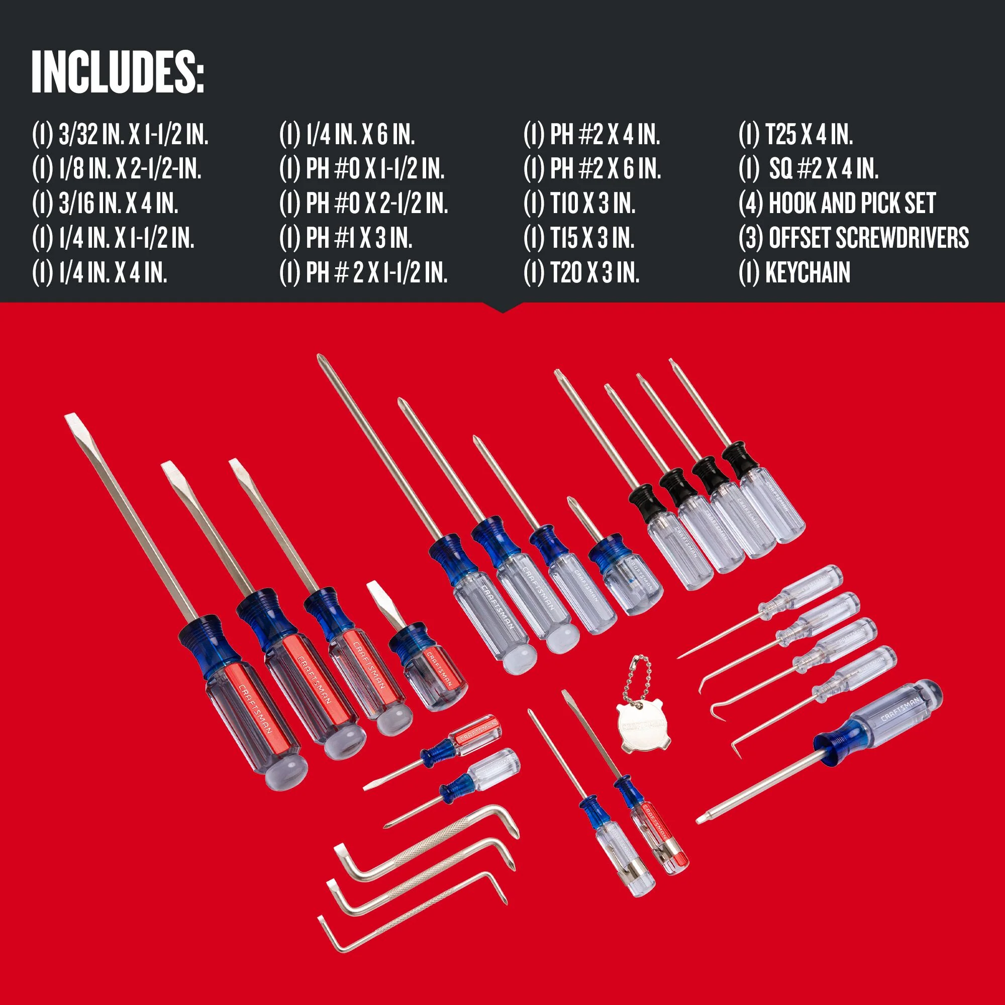 CRAFTSMAN 25-Piece Acetate Handle Screwdriver Set, Heat-Treated Alloy Steel, Satin-Nickel Finish - Image 3