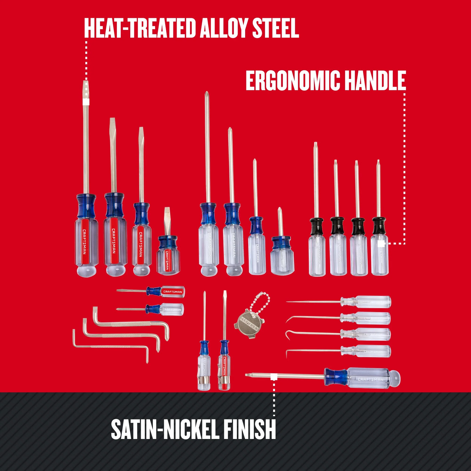 CRAFTSMAN 25-Piece Acetate Handle Screwdriver Set, Heat-Treated Alloy Steel, Satin-Nickel Finish - Image 4