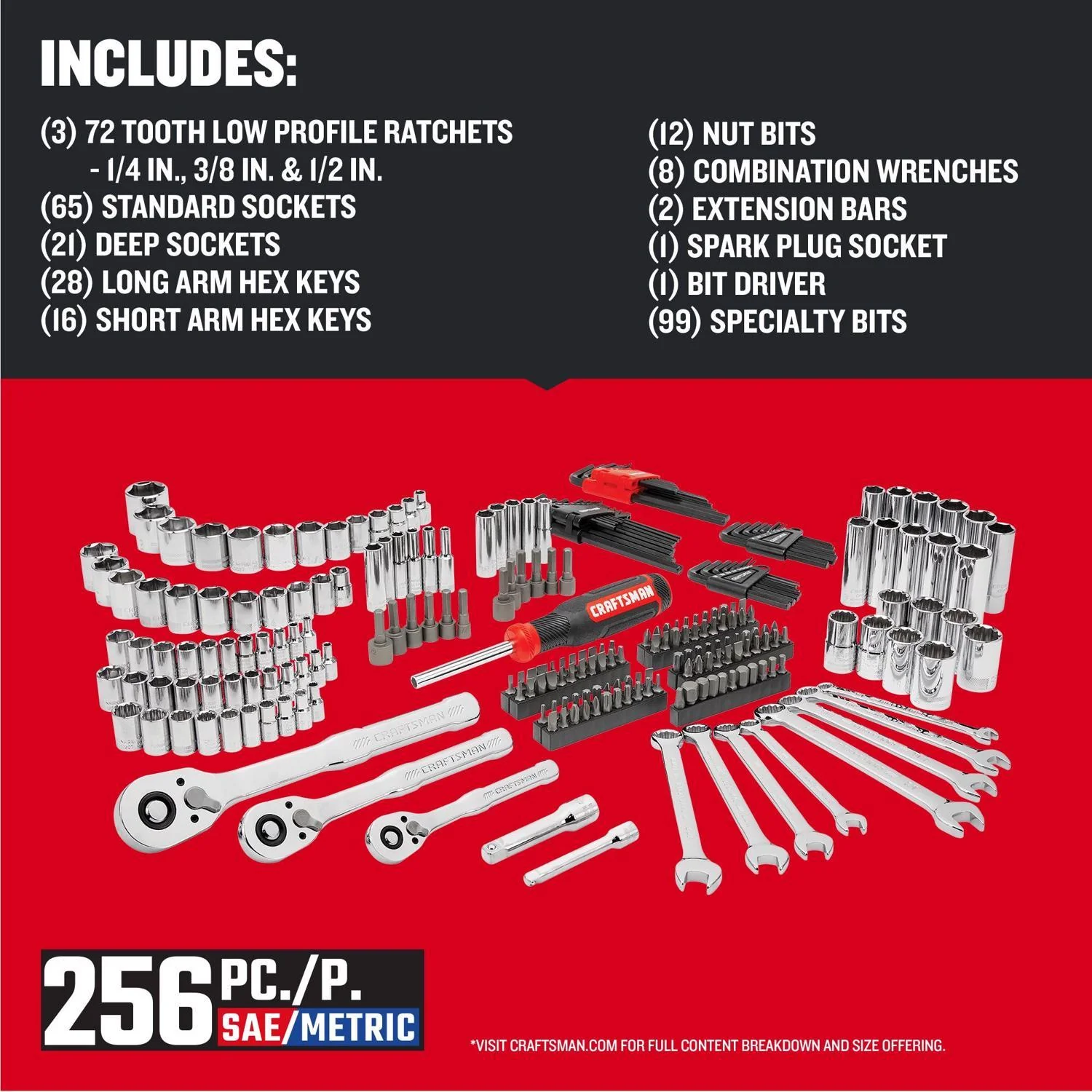 Craftsman 256-Piece SAE Mechanic's Tool Set with 1/4, 3/8, and 1/2 Inch Drives - Image 3