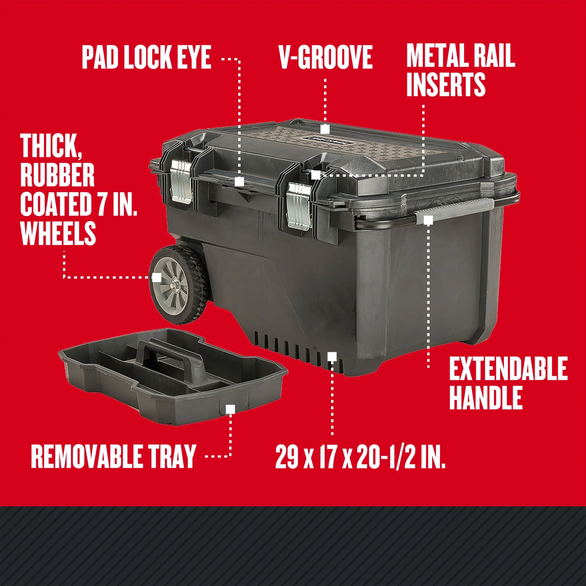 CRAFTSMAN 29-in W x 20.25-in H Black Plastic Wheeled Lockable Tool Box, 16.85-in D - Image 5