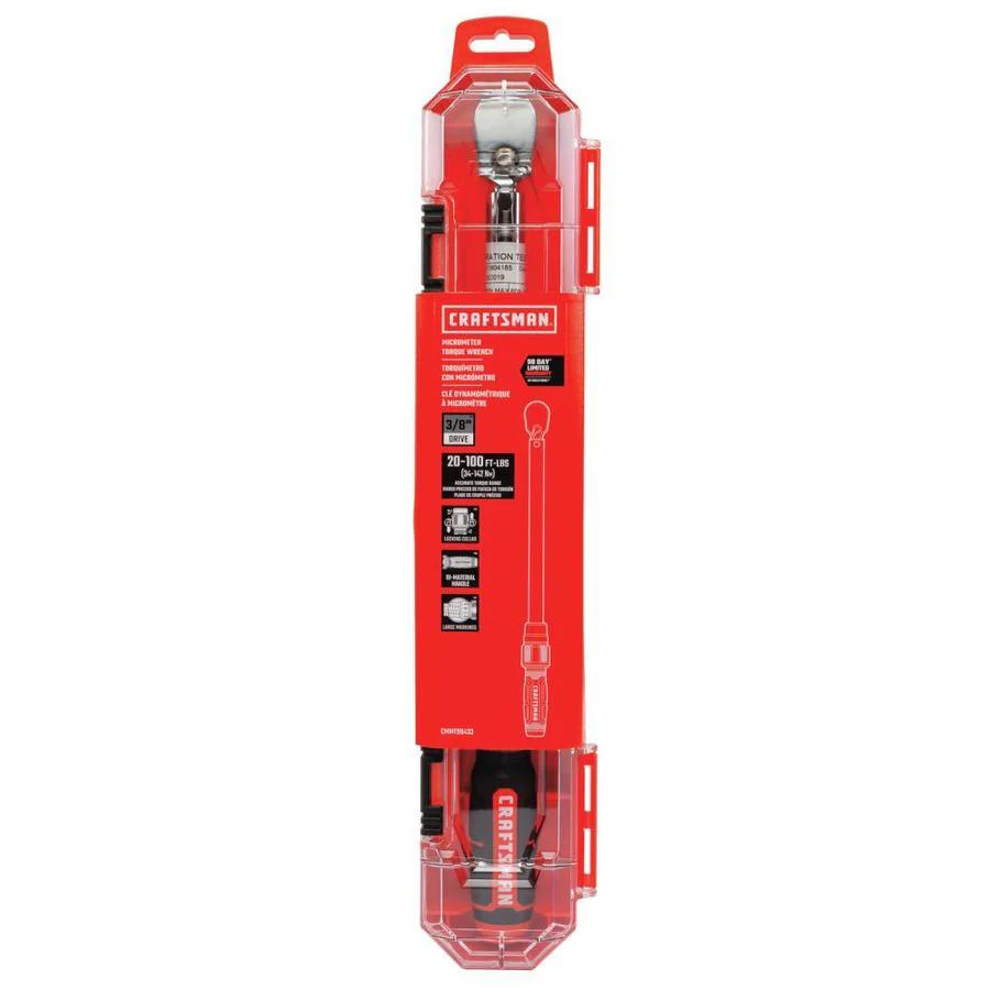 CRAFTSMAN 3/8-in Drive Click Torque Wrench, 20–100 ft-lb Range, Polished Chrome - Image 3
