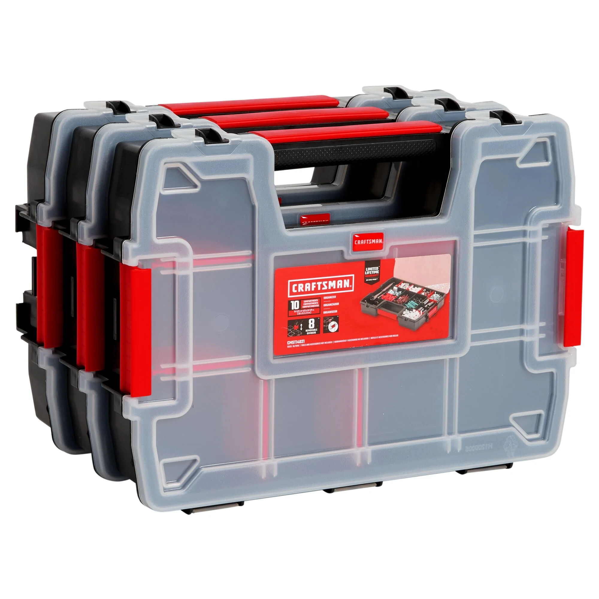 CRAFTSMAN 3-Pack 10-Compartment Plastic Small Parts Organizer, 11.5 x 8.5 x 2.5-in