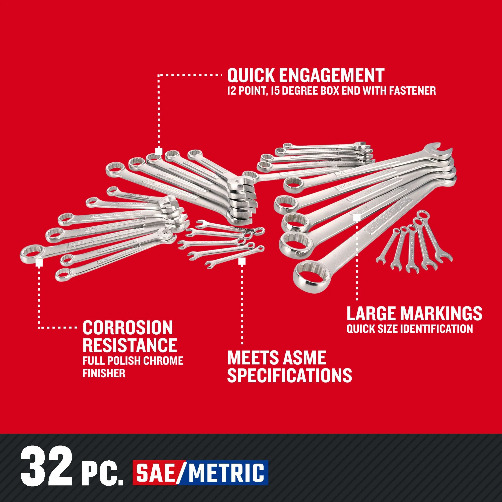 CRAFTSMAN 32-Piece 12-Point SAE & Metric Combination Wrench Set (No Case) - Image 4