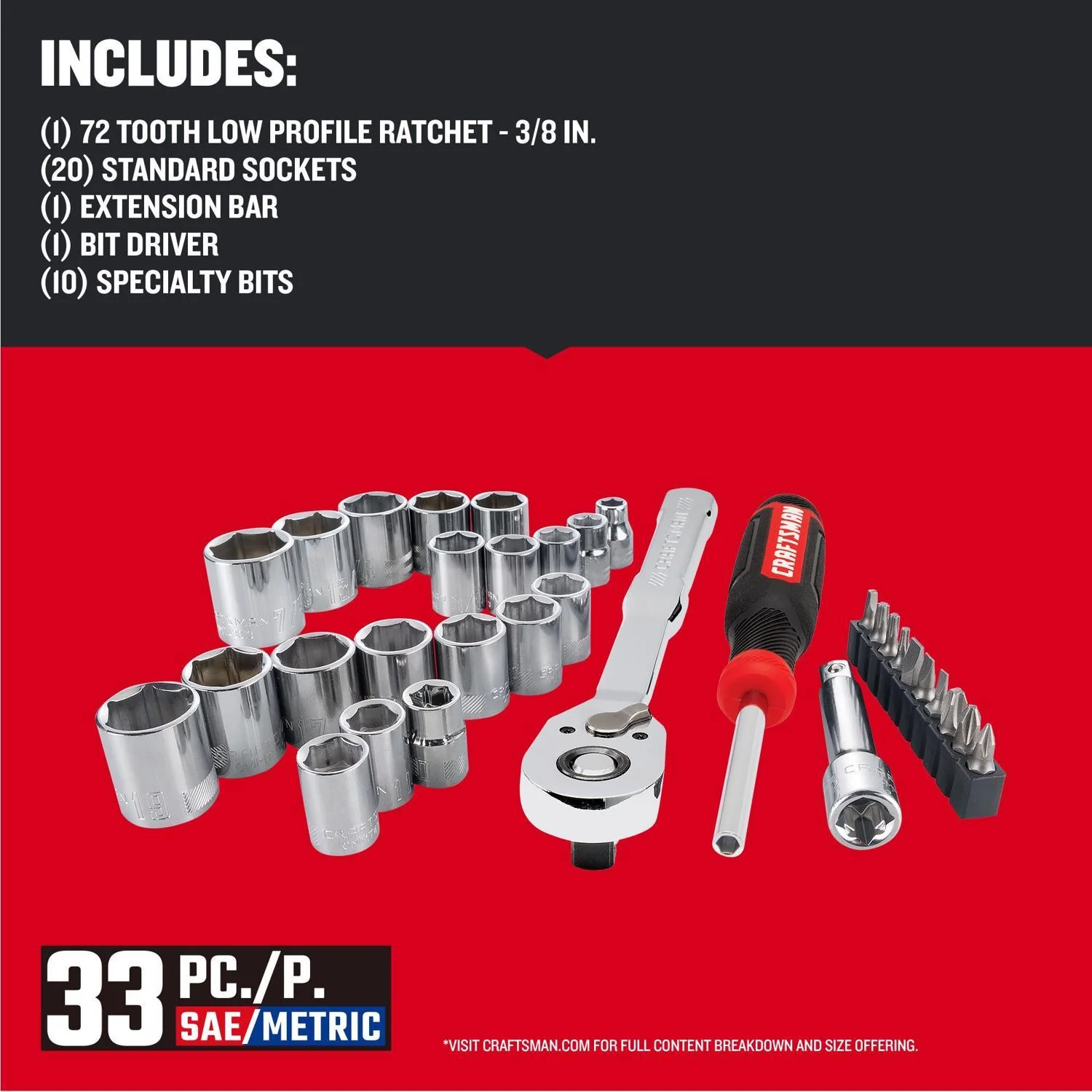 Craftsman 33-Piece 3/8" Drive Metric and SAE Tool Set - Image 3