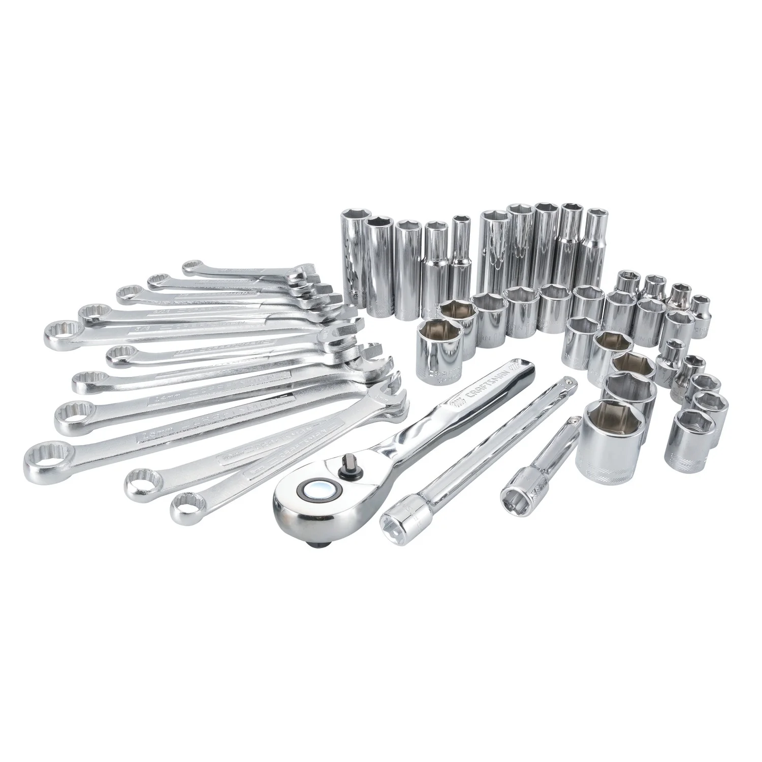 CRAFTSMAN 47-Piece SAE/Metric Polished Chrome Mechanics Tool Set with Soft Case, 3/8-in Drive