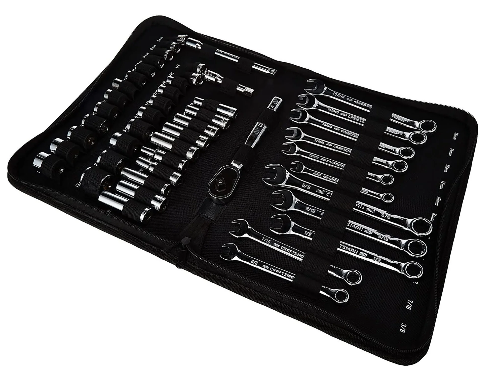 CRAFTSMAN 47-Piece SAE/Metric Polished Chrome Mechanics Tool Set with Soft Case, 3/8-in Drive - Image 6