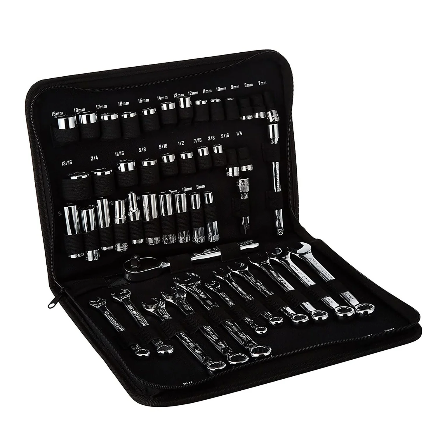 CRAFTSMAN 47-Piece SAE/Metric Polished Chrome Mechanics Tool Set with Soft Case, 3/8-in Drive - Image 7