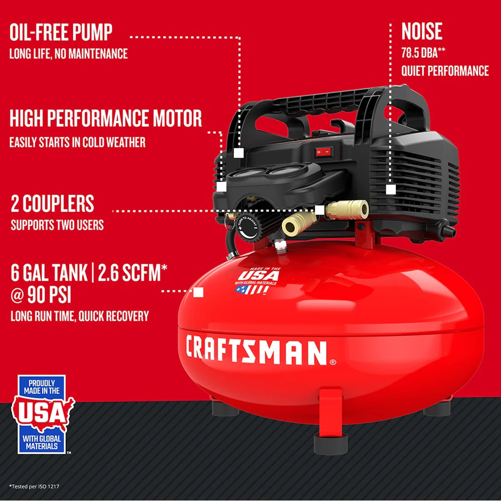 CRAFTSMAN 6-Gallon Single Stage Portable Electric Pancake Air Compressor - Image 3