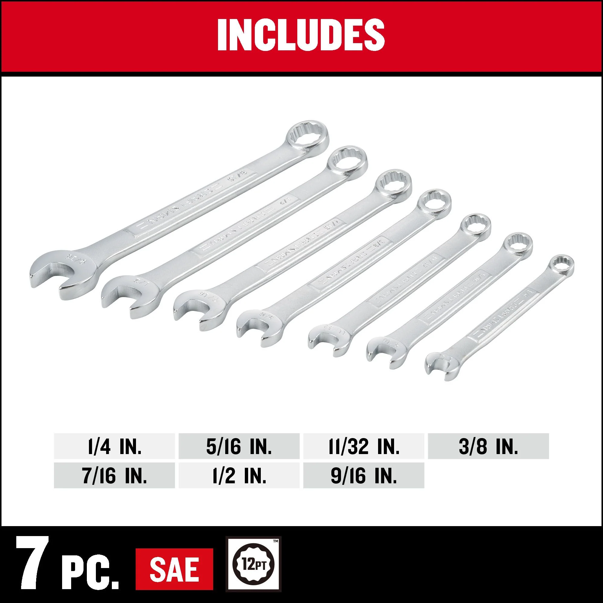 Craftsman 7-Piece SAE Combination Wrench Set with 12-Point Box End and Pouch - Image 2