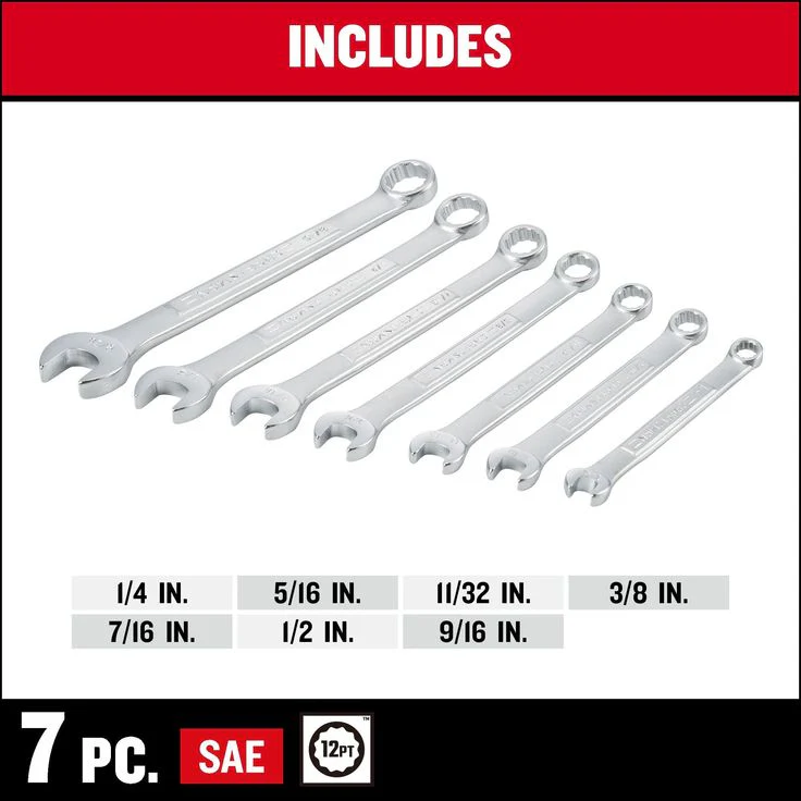 Craftsman 7-Piece SAE Wrench Set with 12-Point Box End - Image 3