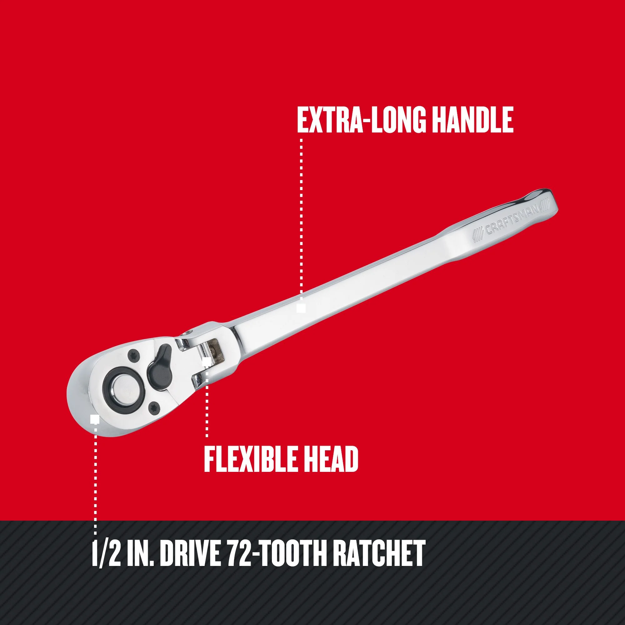 CRAFTSMAN 72-Teeth 1/2-in Drive Quick-Release Flexible Head Ratchet - Image 3