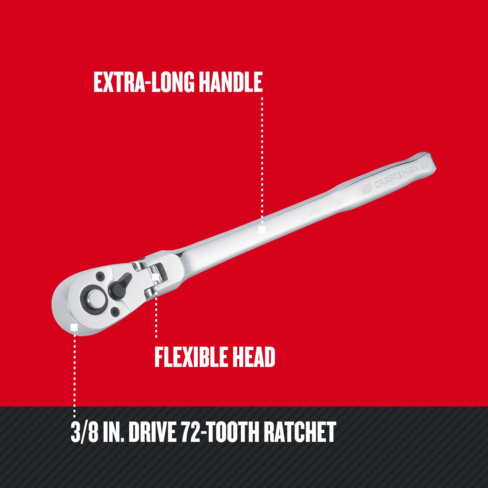CRAFTSMAN 72-Tooth 3/8-in Drive Quick-Release Flexible Head Ratchet, 11.81-in - Image 3