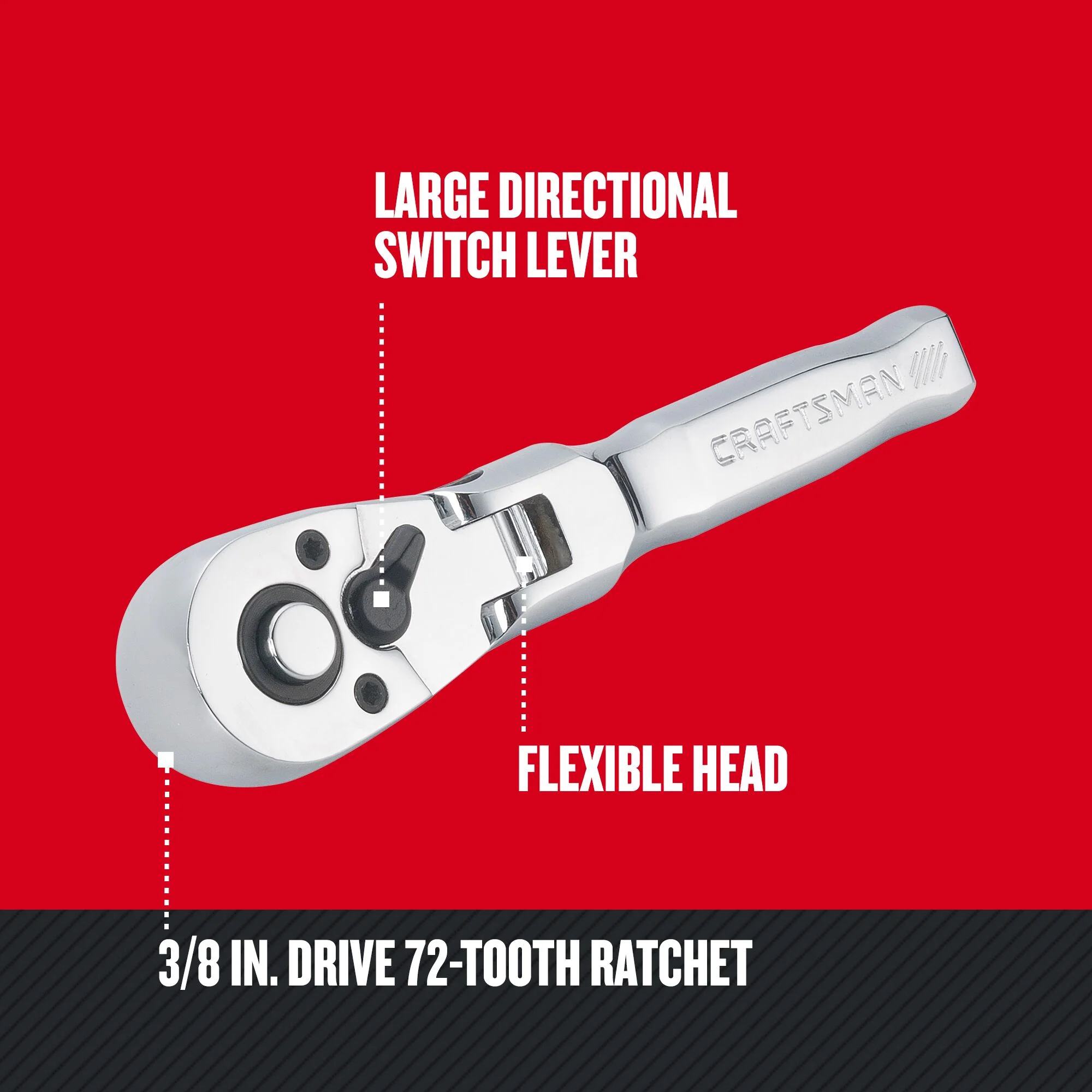 CRAFTSMAN 72-Tooth 3/8-in Drive Quick-Release Flexible Head Ratchet - Image 3