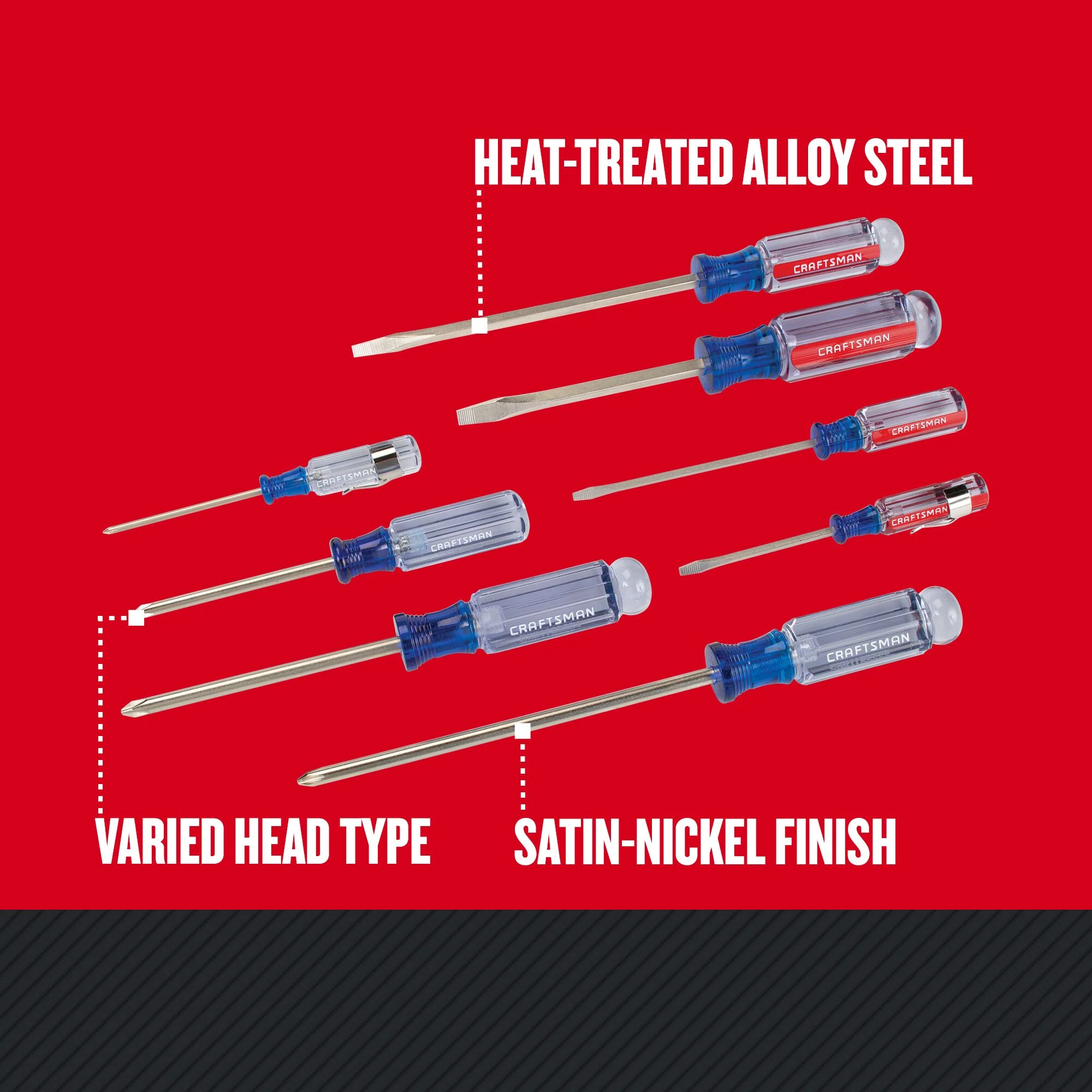 CRAFTSMAN 8-Piece Acetate Handle Screwdriver Set, Phillips & Slotted, 2.5–6 in Shafts - Image 4