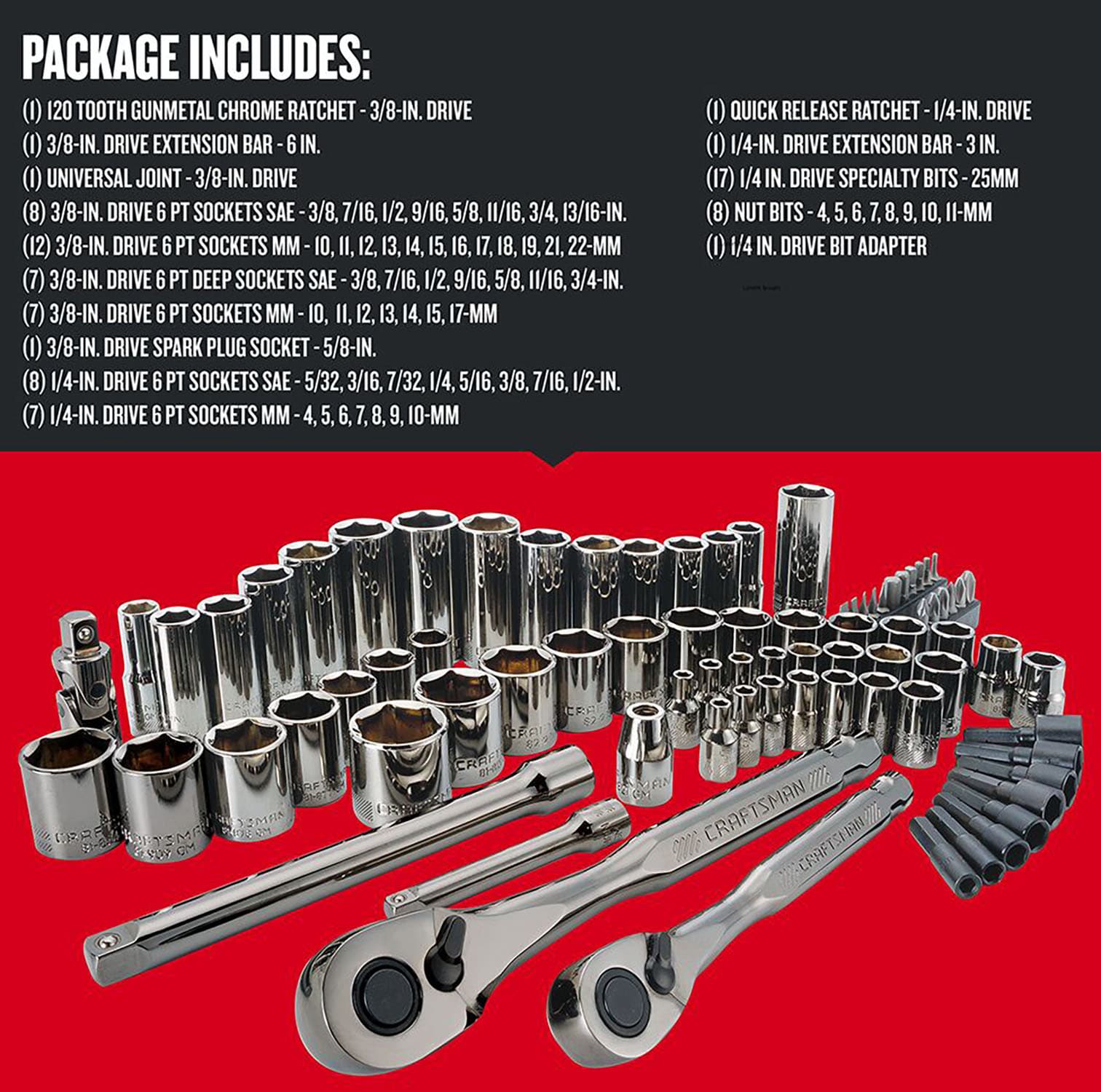 CRAFTSMAN 81-Piece Standard (SAE) and Metric Gunmetal Chrome Mechanics Tool Set with Hard Case - Image 5