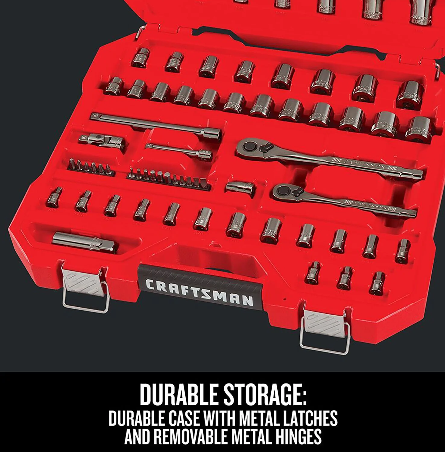 CRAFTSMAN 81-Piece Standard (SAE) and Metric Gunmetal Chrome Mechanics Tool Set with Hard Case - Image 8
