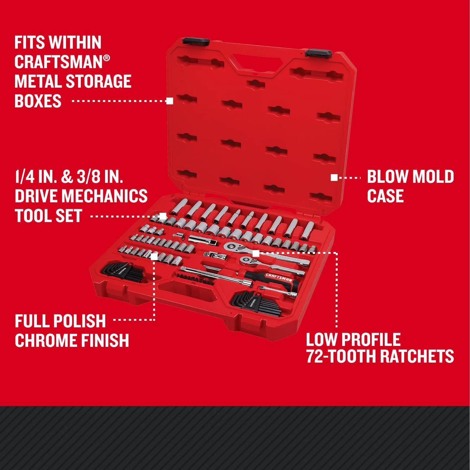 Craftsman 83 pc Metric and SAE Tool Set - 1/4 and 3/8 in. Drive - Image 2