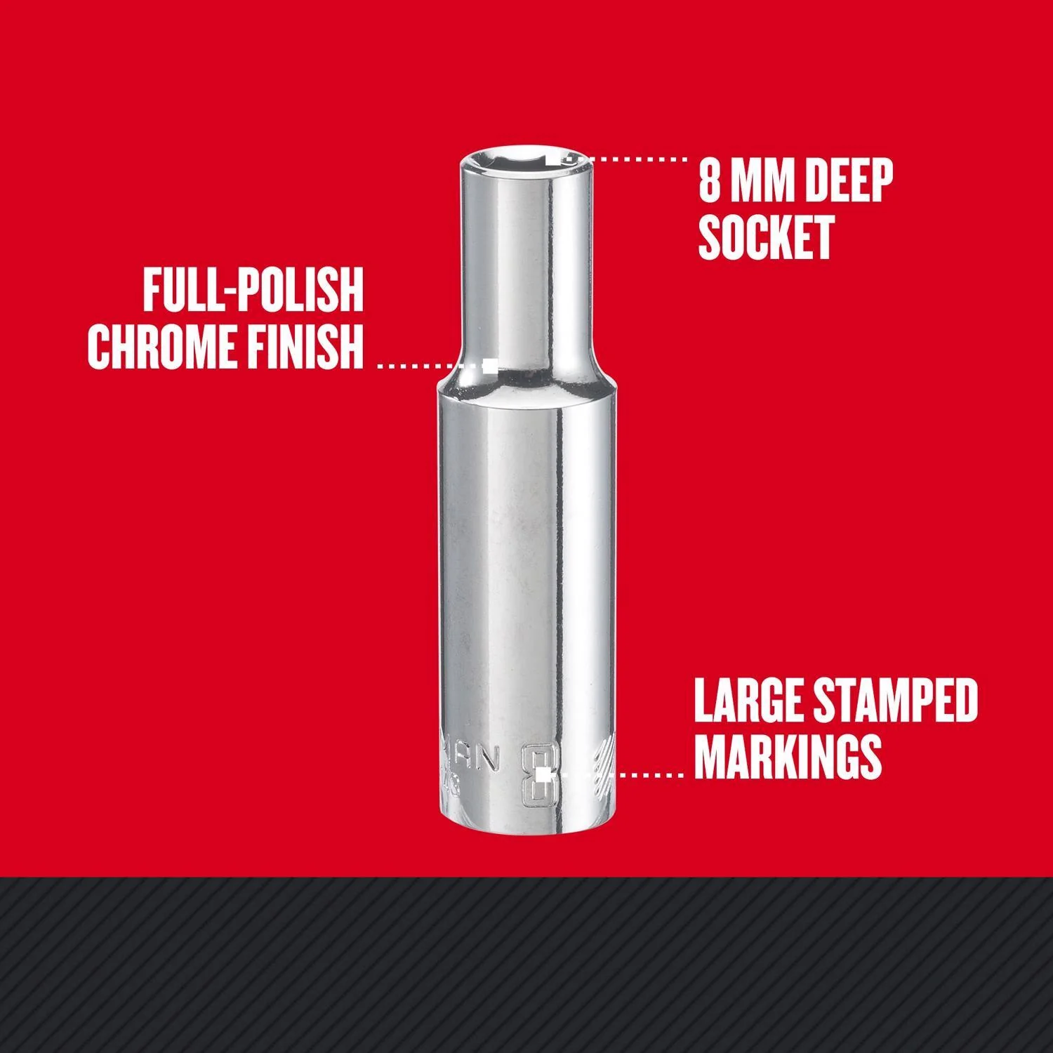 Craftsman 8mm Metric Deep Socket, 3/8-inch Drive, 6-Point - Image 2
