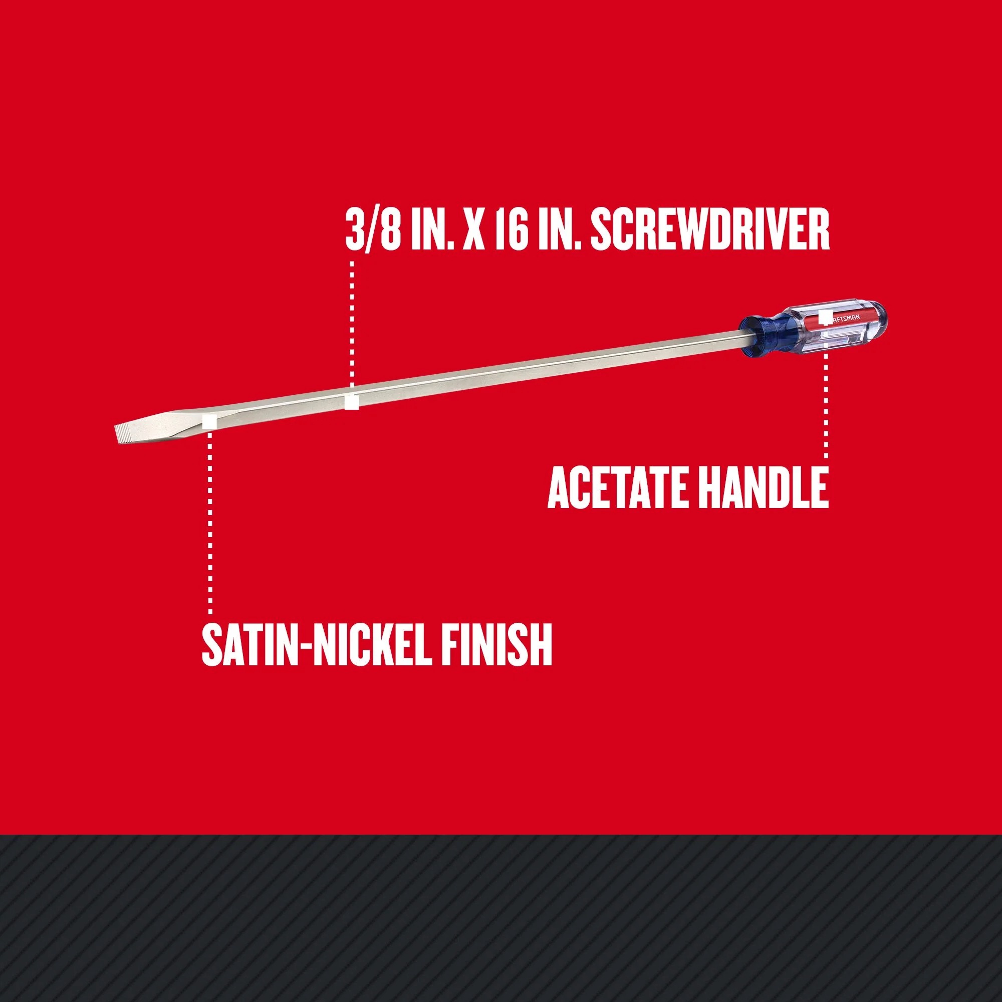CRAFTSMAN Acetate Handle Flathead Screwdriver, 3/8-in x 16-in - Image 2