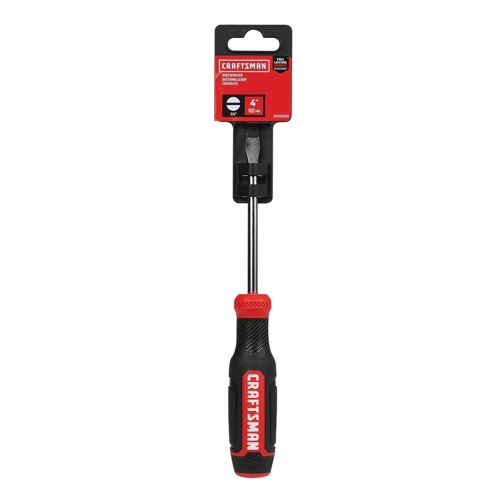CRAFTSMAN Bi‑Material Handle 1/4-in Slotted Flathead Screwdriver, 4-in Shaft