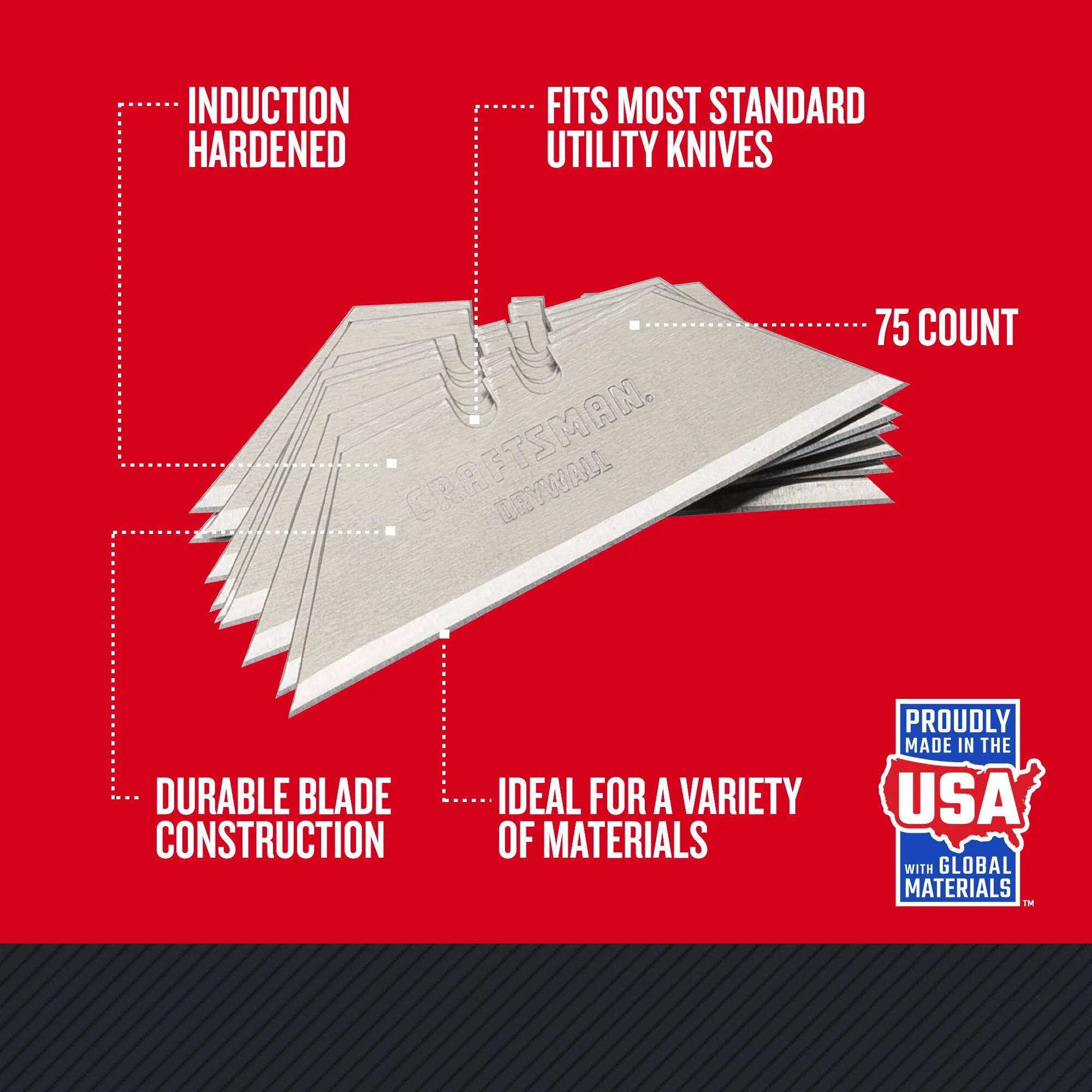 CRAFTSMAN Carbon Steel 3/4-in Utility Replacement Blades, Induction Hardened (75-Pack) - Image 3
