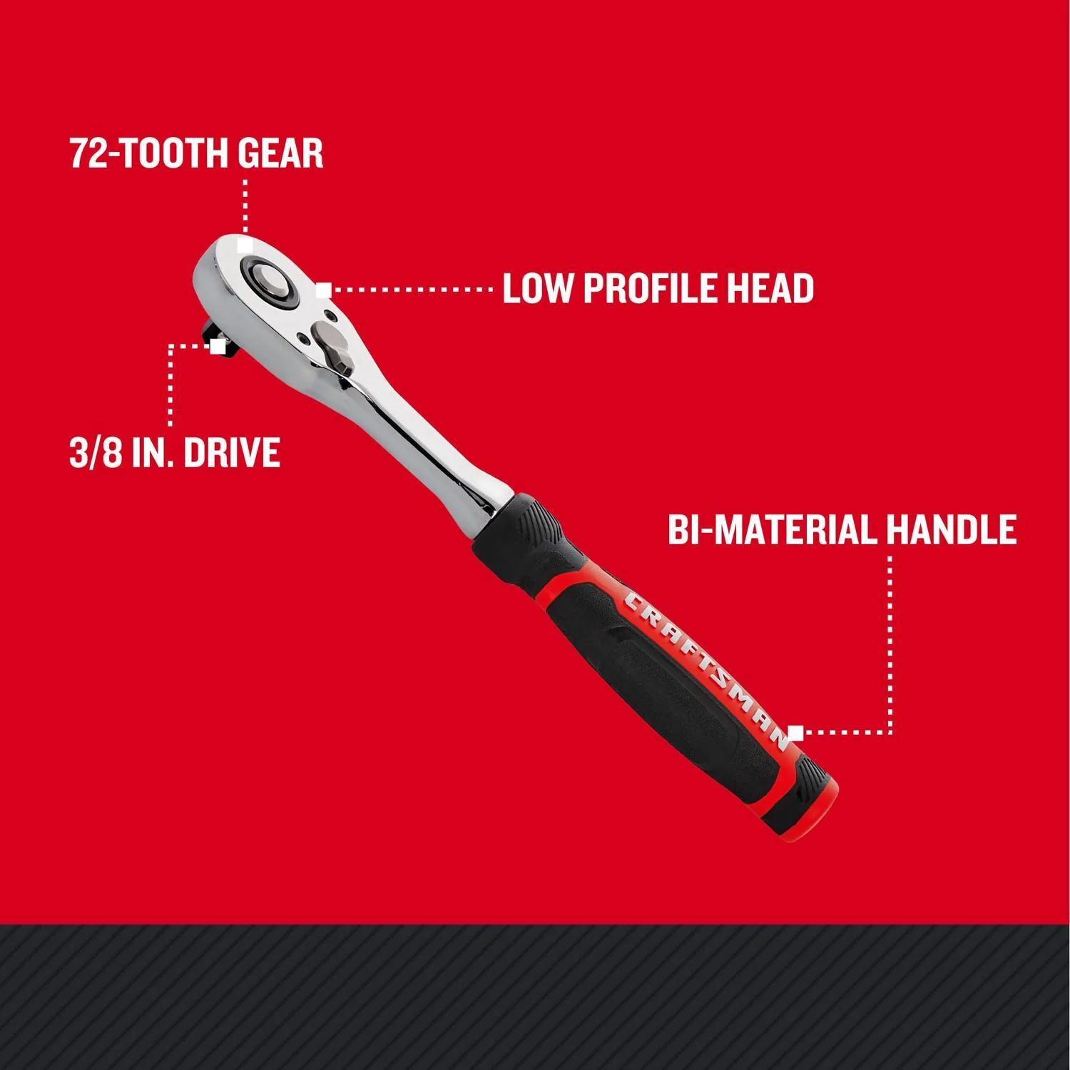 Craftsman Low Profile 3/8 in. Drive Bi-Material Ratchet, 72 Teeth - Image 2