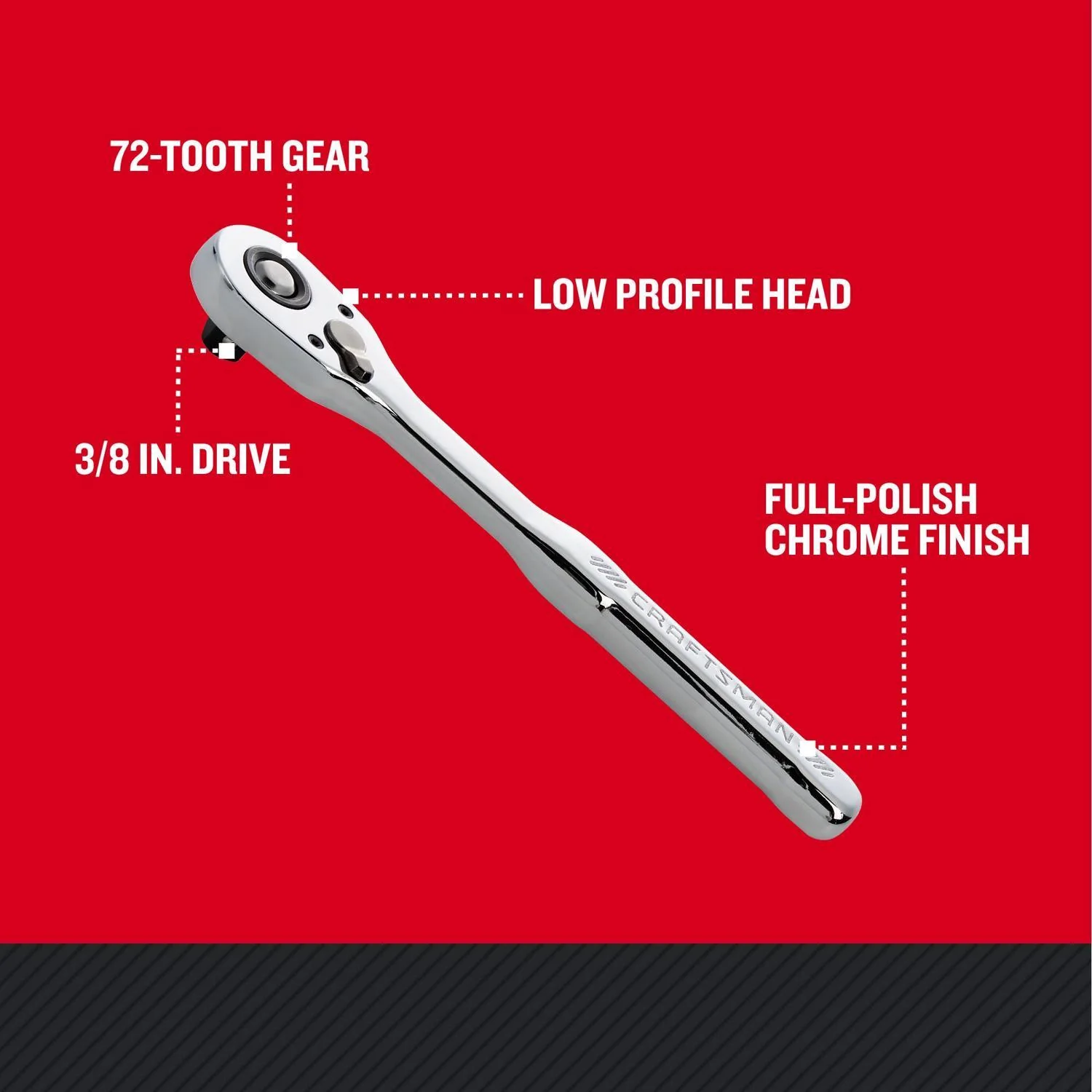 Craftsman Low Profile 3/8 in. Drive SAE Ratchet with 72 Teeth - Image 2
