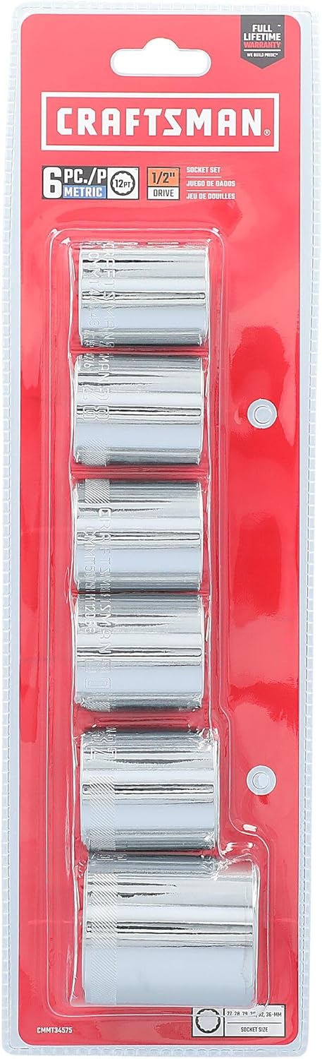 Craftsman Metric 12-Point Socket Set, 1/2 in. Drive, 6-Piece (27–36 mm) - Image 2