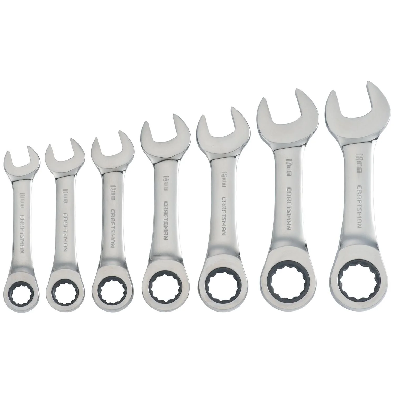 Craftsman Metric Stubby Ratcheting Combination Wrench Set, 7 pc
