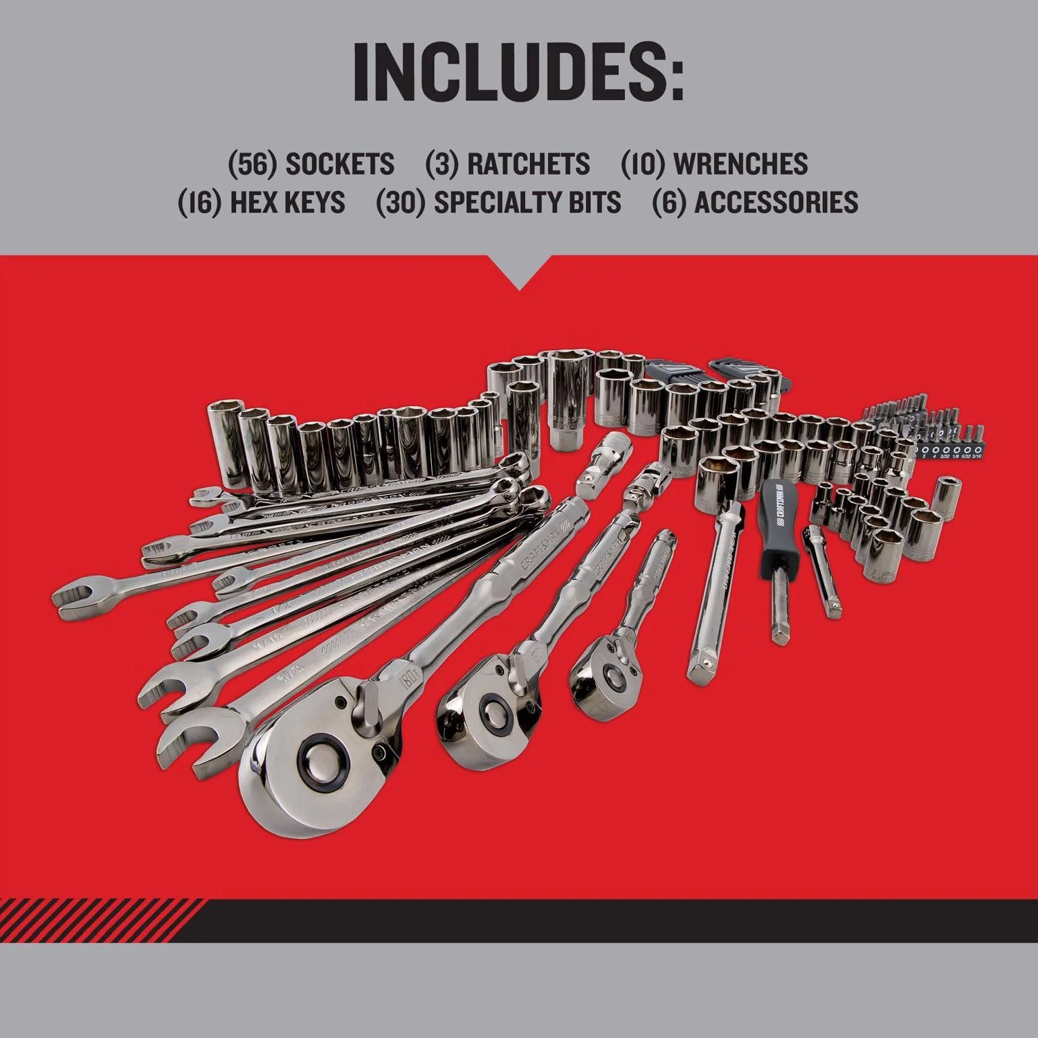 Craftsman OVERDRIVE 121 pc Mechanic's Tool Set - Metric/SAE, Gunmetal Chrome - Image 2