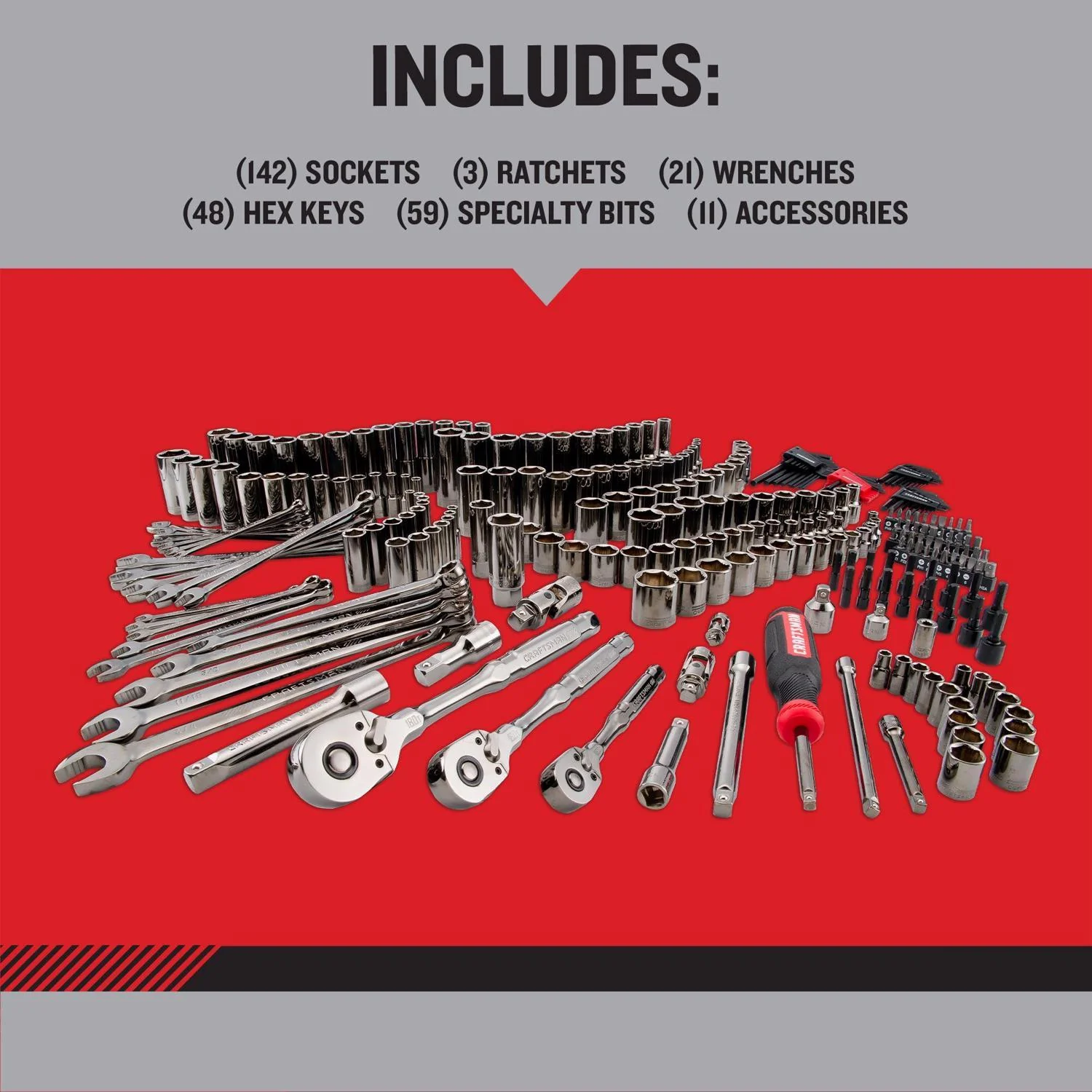 Craftsman OVERDRIVE 284-Piece Mechanic's Tool Set - Metric/SAE, Gunmetal Chrome - Image 2