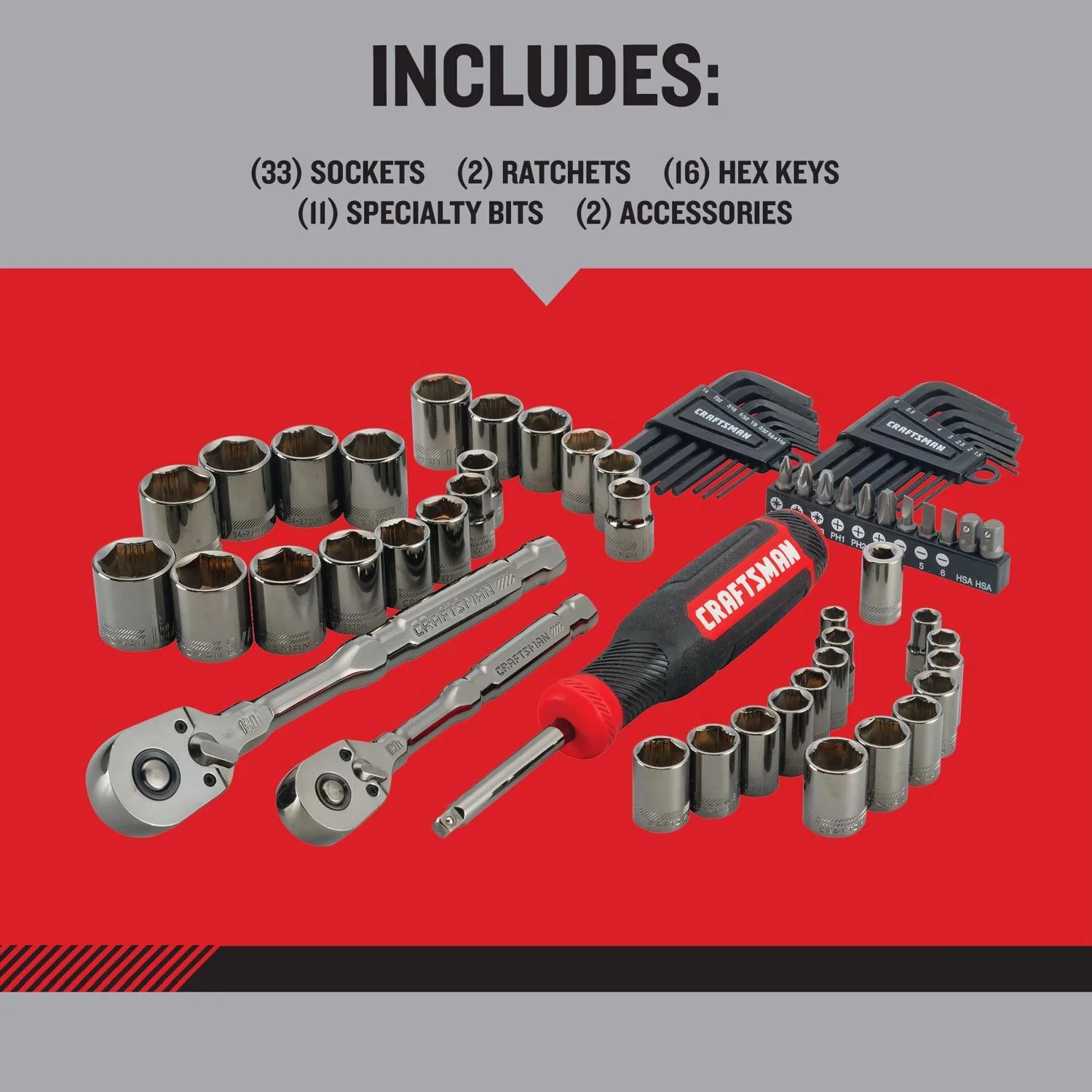 Craftsman OVERDRIVE 64 pc Metric/SAE Mechanic's Tool Set - Image 3