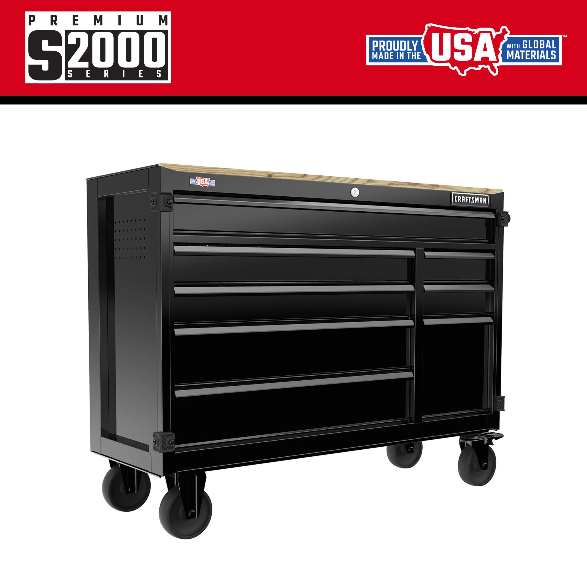 CRAFTSMAN Premium 2000 Series 51.2-in L x 39.5-in H 8-Drawer Rolling Black Wood Work Bench - Image 2