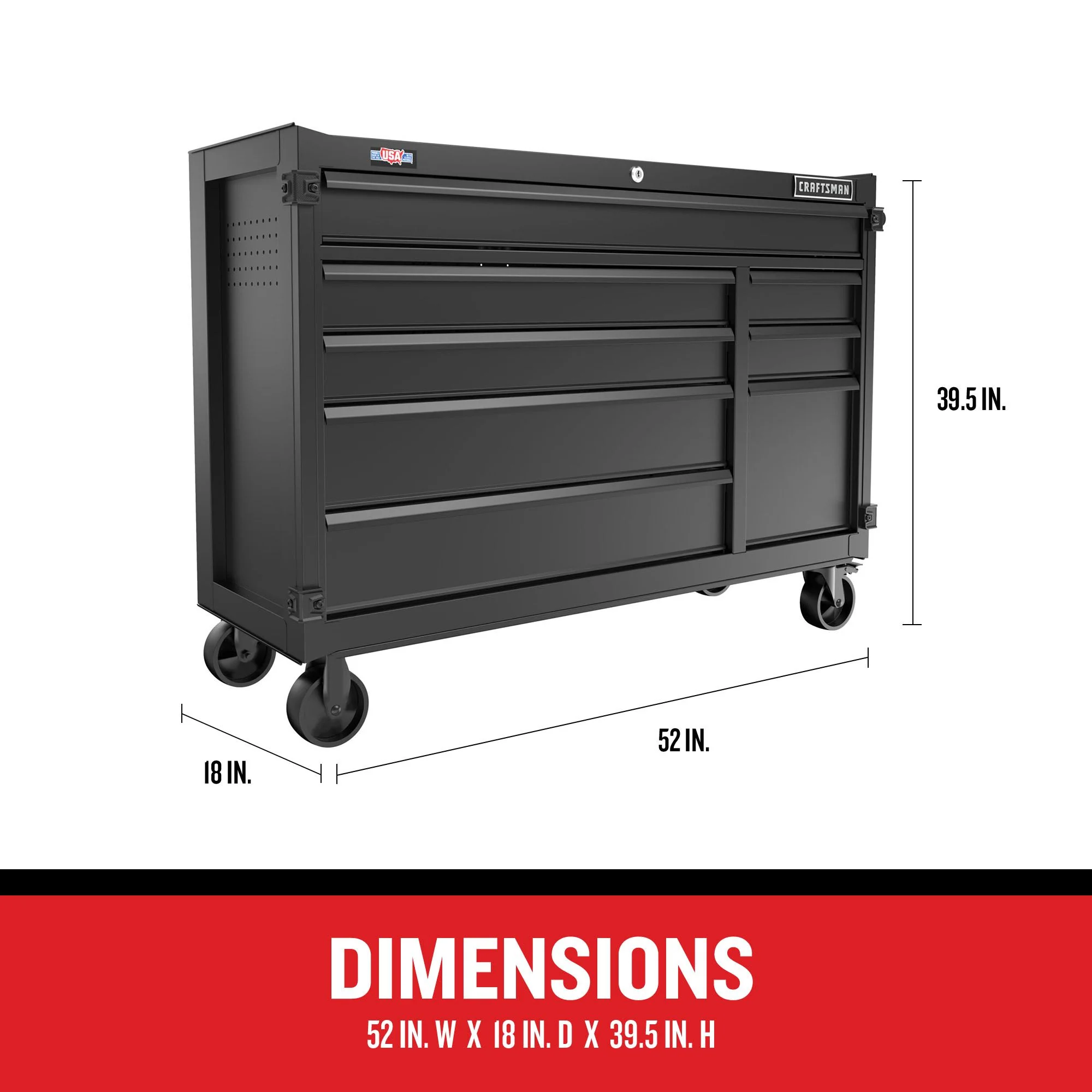 CRAFTSMAN Premium 2000 Series 52-in W x 39.5-in H 8-Drawer Steel Rolling Tool Cabinet (Black) - Image 8