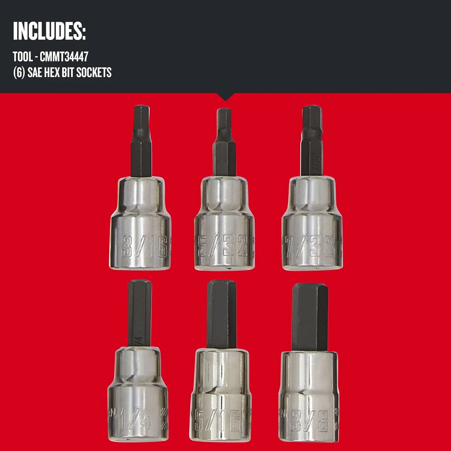 Craftsman SAE Hex Bit Socket Set, 6 pc, 3/8 in. Drive, Polished Chrome - Image 4