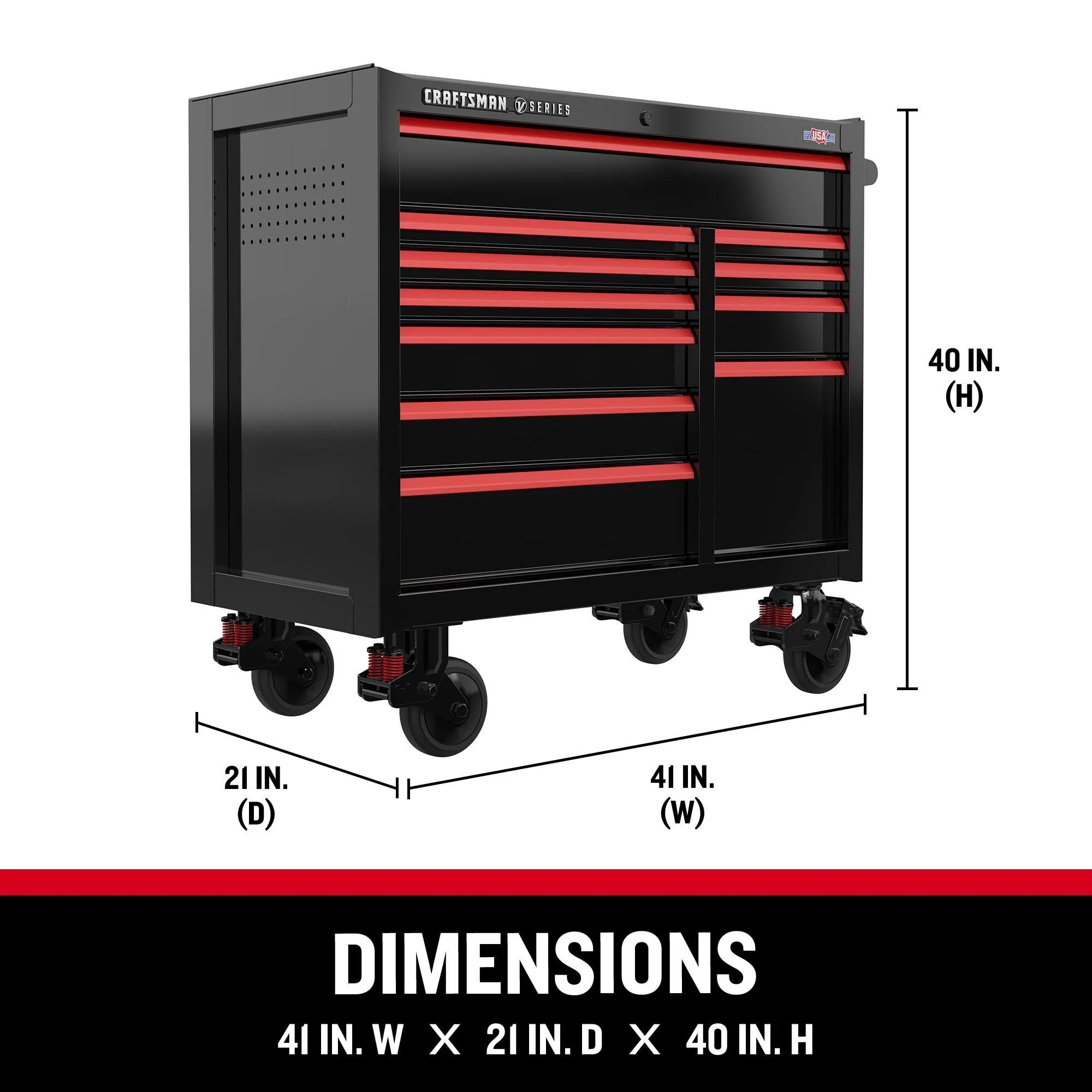 CRAFTSMAN V-Series 41-in W x 40-in H 11-Drawer Steel Rolling Tool Cabinet (Black) - Image 6