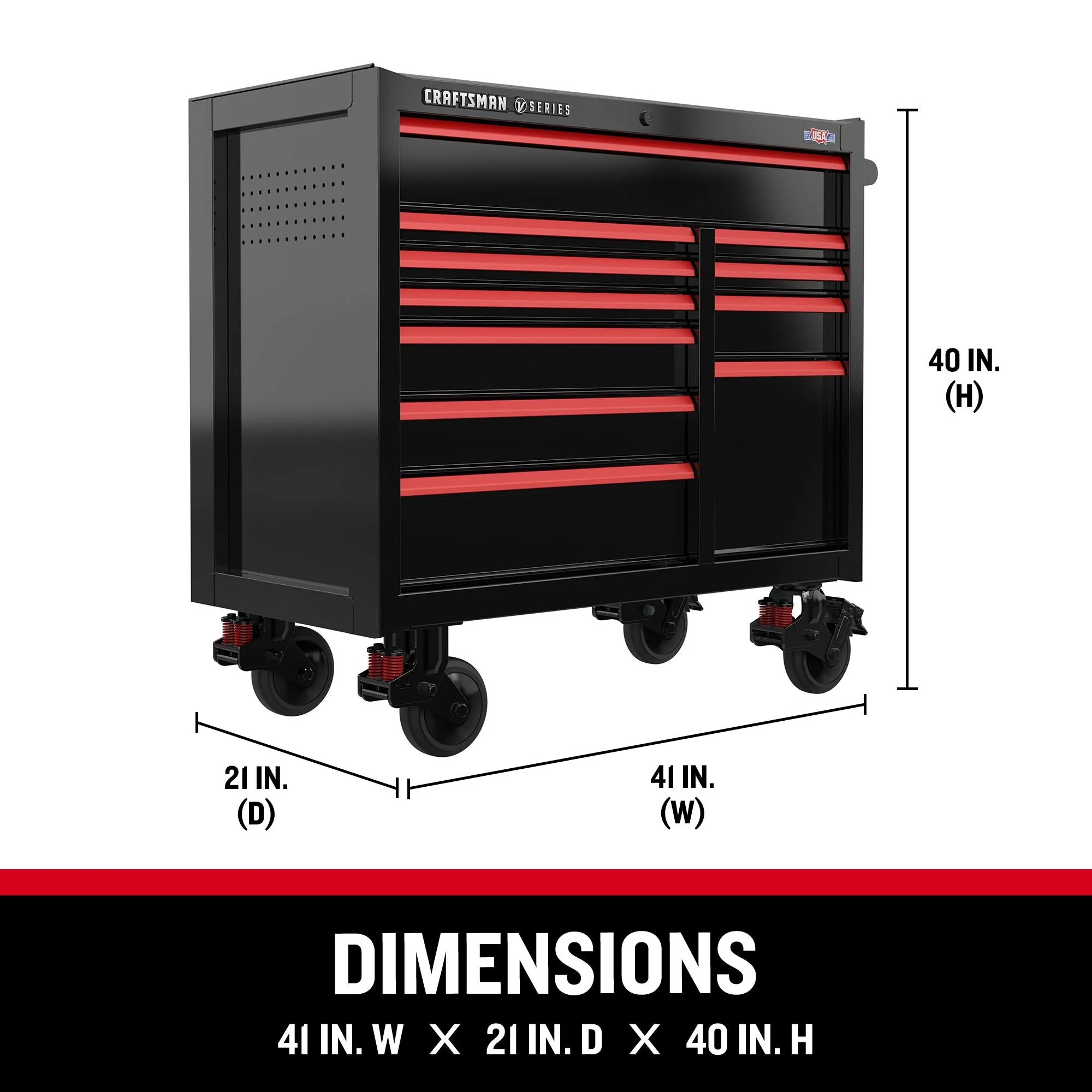 CRAFTSMAN V-Series 41-Inch Rolling Tool Cabinet with 11 Drawers - Black - Image 5