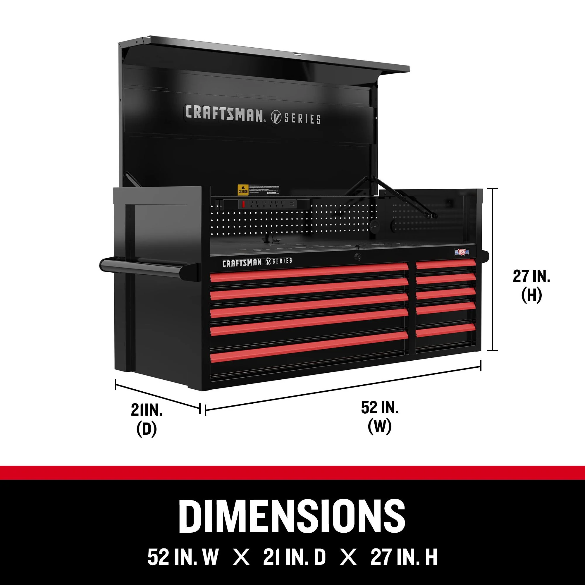 CRAFTSMAN V-Series 52-in W x 27-in H 10-Drawer Steel Tool Chest (Black) - Image 7