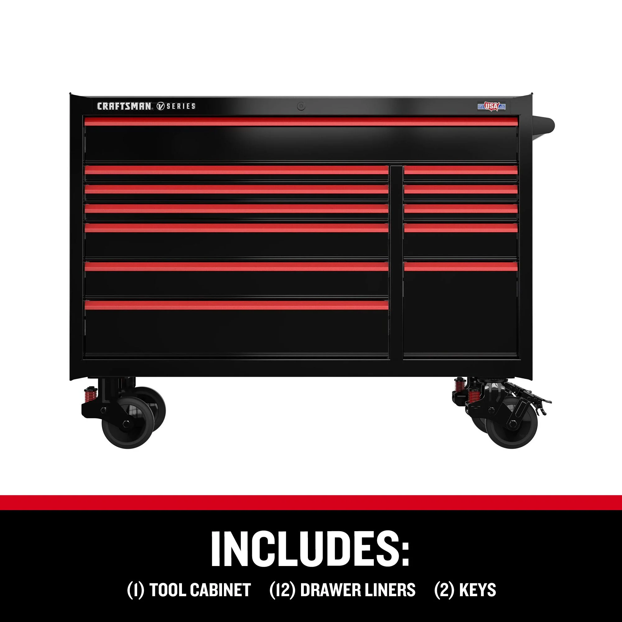 CRAFTSMAN V-Series 52-in W x 40-in H 12-Drawer Steel Rolling Tool Cabinet (Black) - Image 6