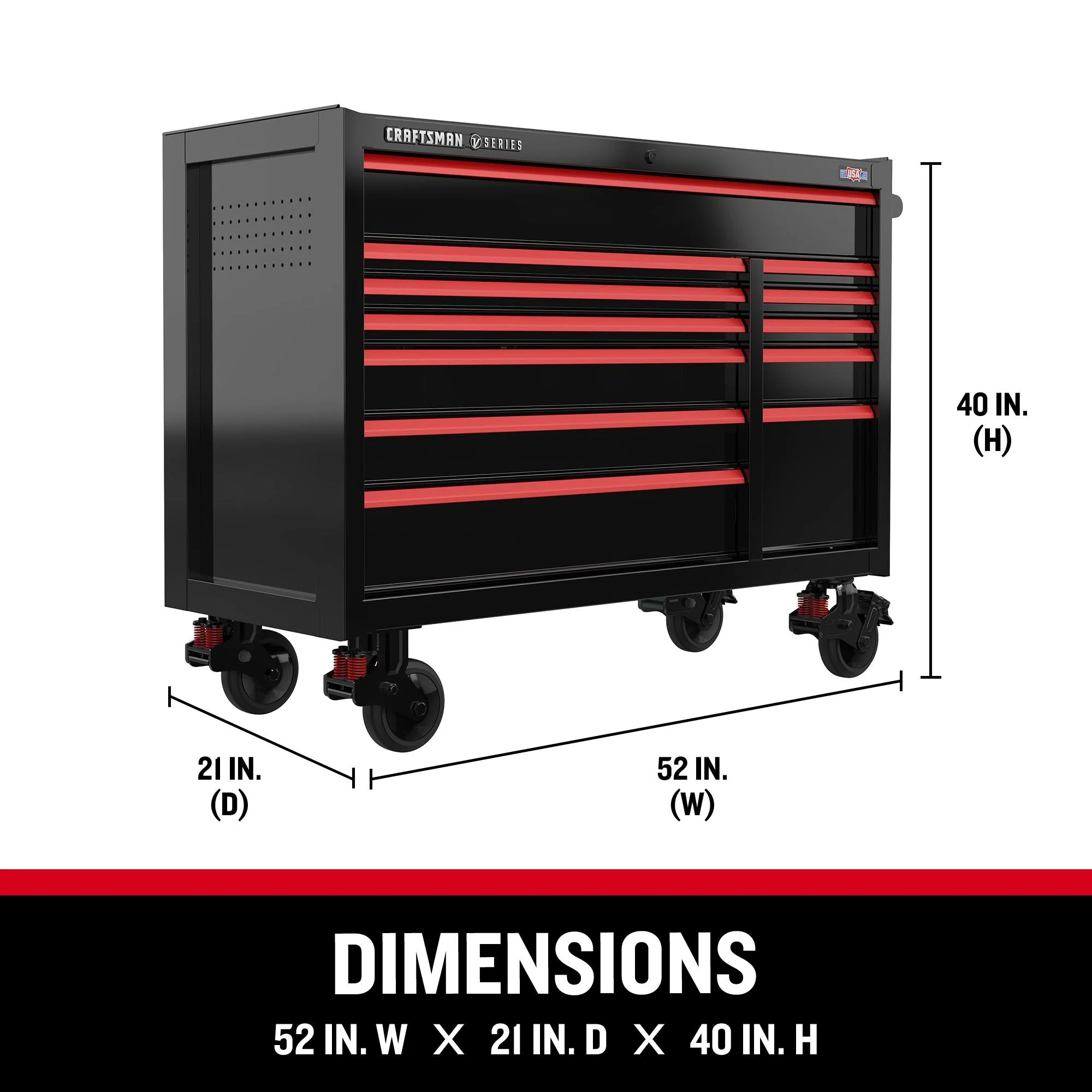 CRAFTSMAN V-Series 52-in W x 40-in H 12-Drawer Steel Rolling Tool Cabinet (Black) - Image 7