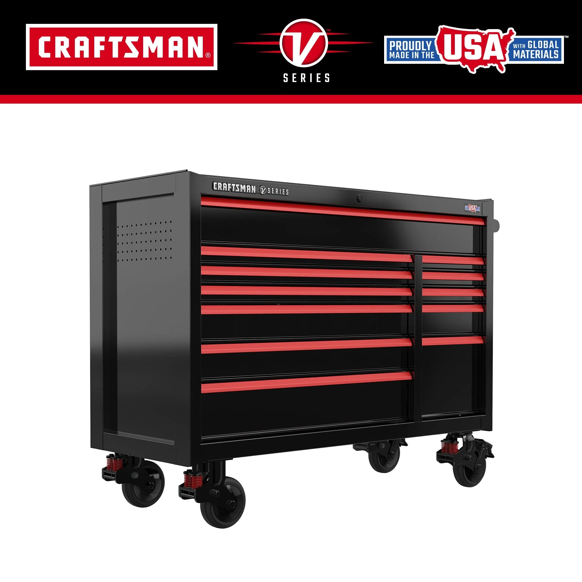 CRAFTSMAN V-Series 52-Inch 12-Drawer Steel Rolling Tool Cabinet - Black - Image 2