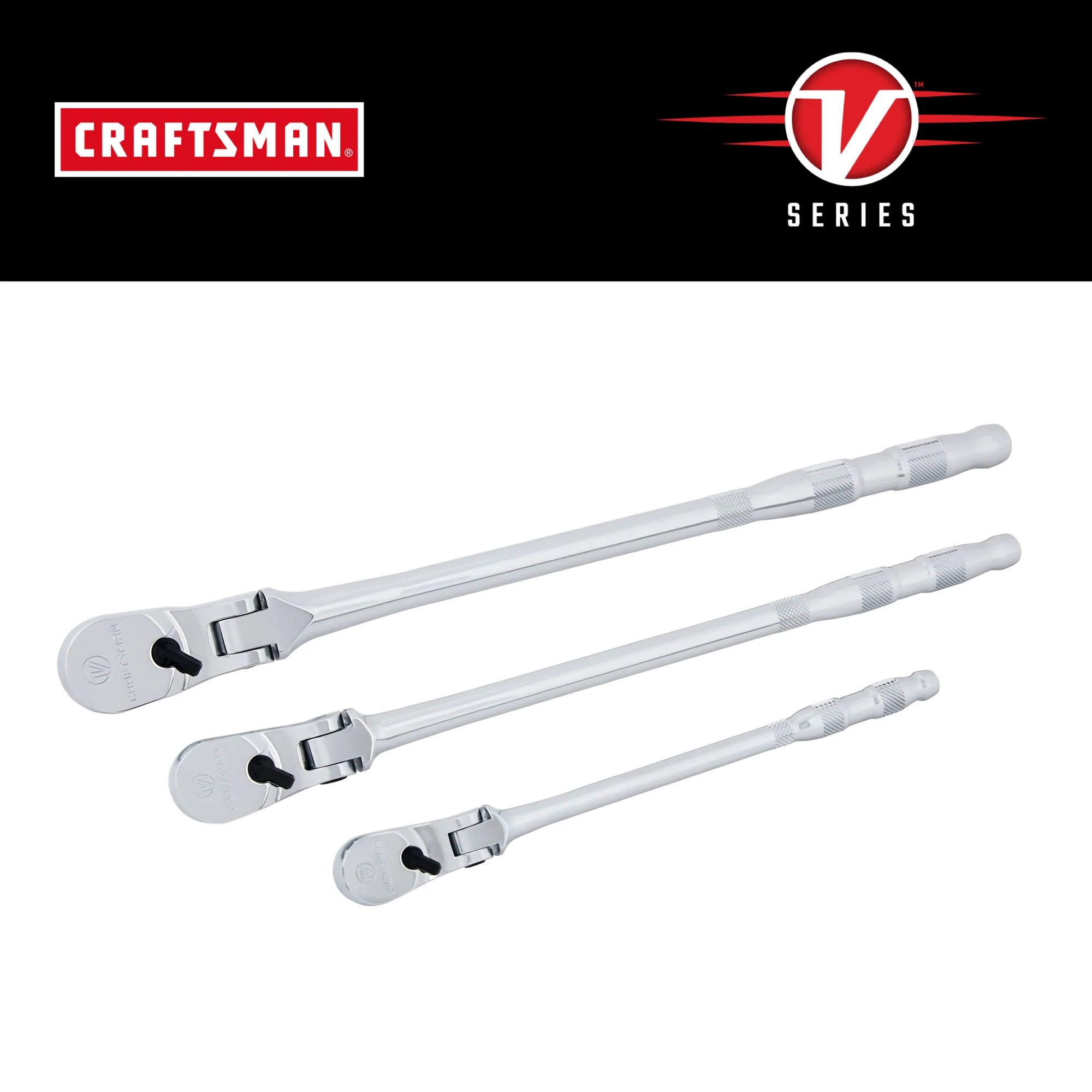 Craftsman V-Series Flex Head Ratchet Set, 3-Piece – 1/4-in, 3/8-in & 1/2-in Drive - Image 2