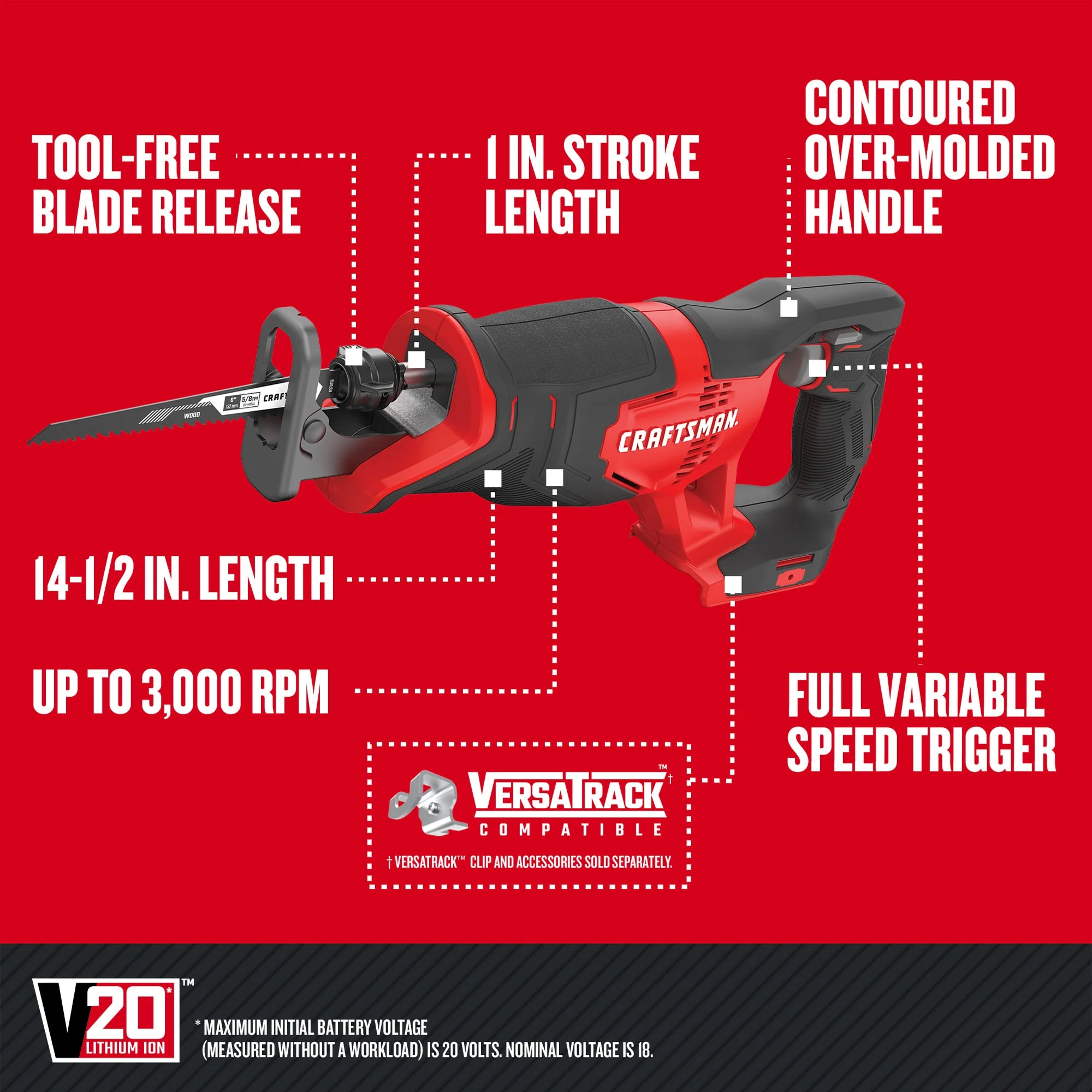 CRAFTSMAN V20 4-Tool 20-Volt Max Power Tool Combo Kit with Soft Case, Charger and 2 Batteries (Model CMCK400D2) - Image 6