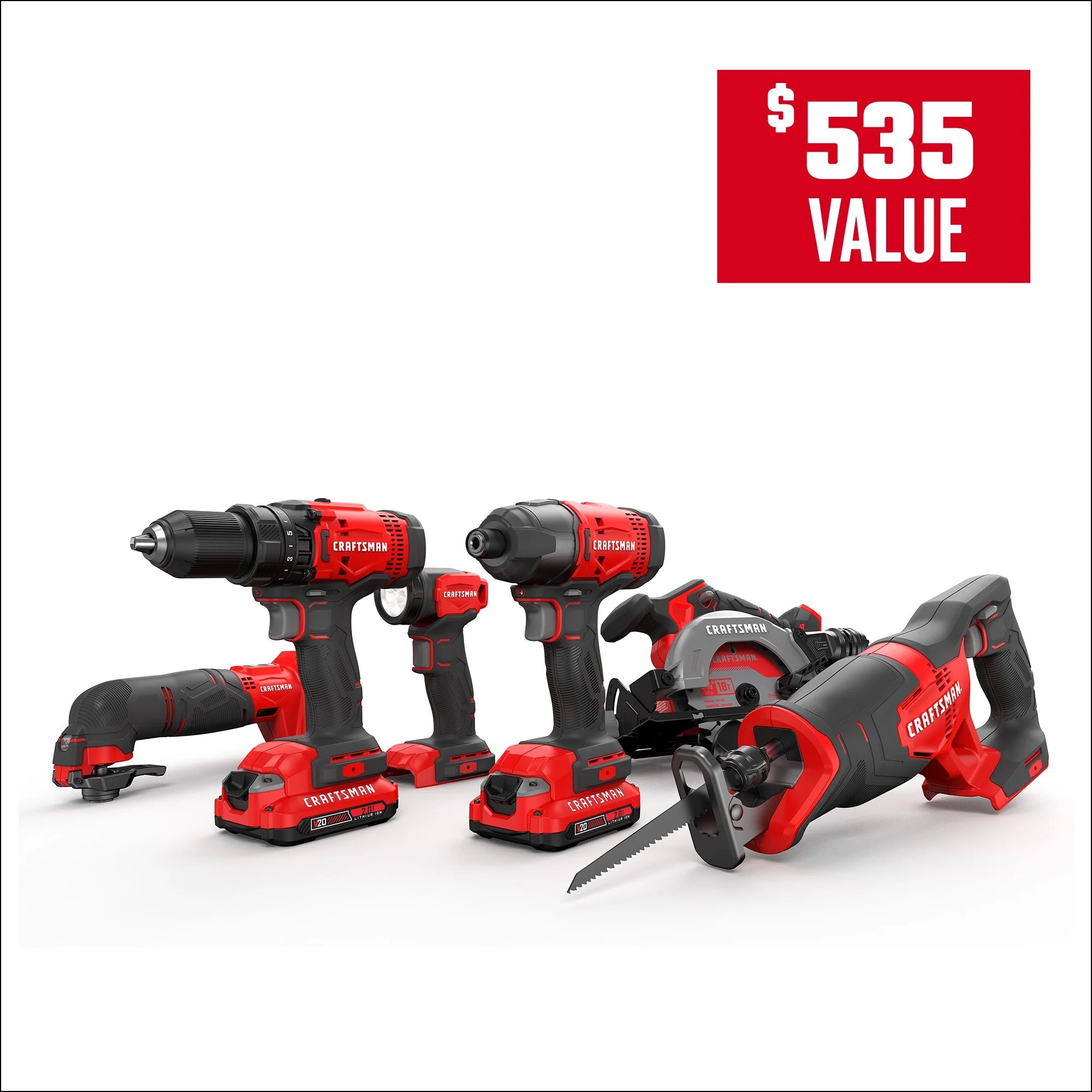 CRAFTSMAN V20 6-Tool 20-Volt Max Power Tool Combo Kit with Soft Case (Charger Included and 2 Batteries Included) - Image 2