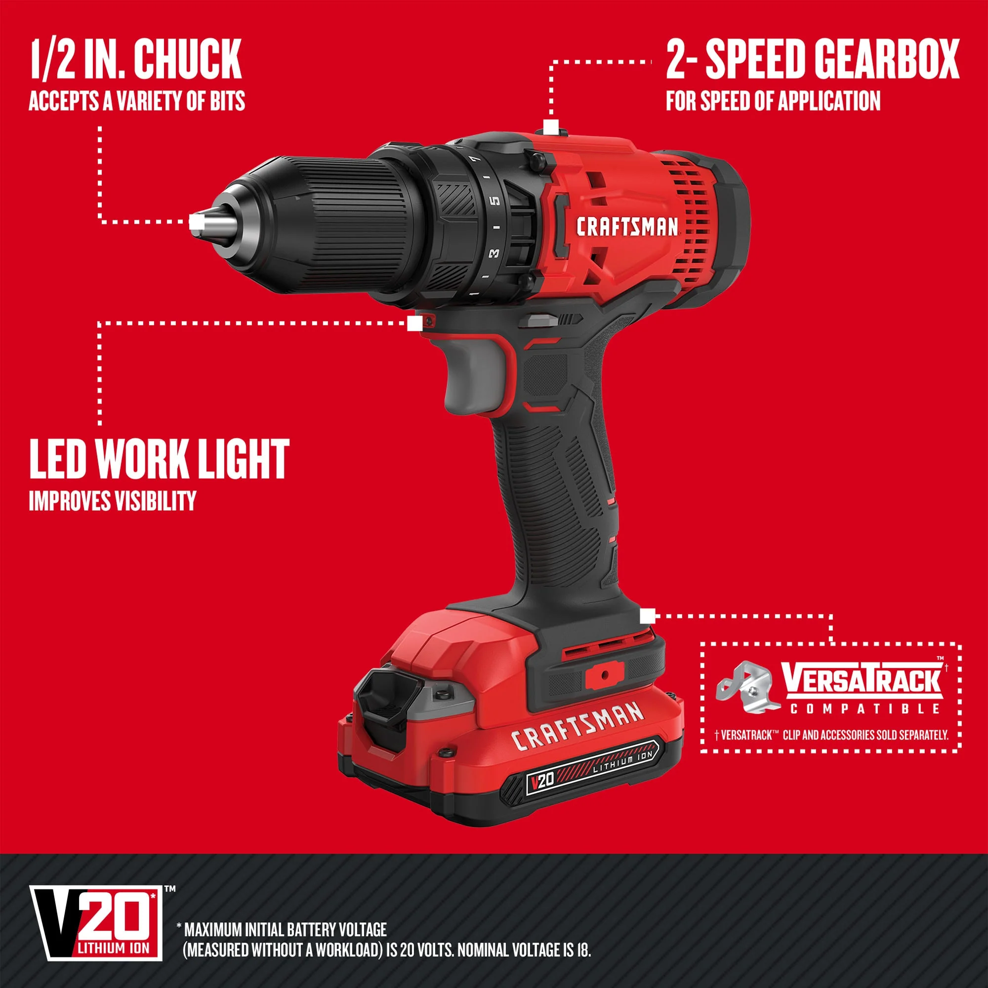 CRAFTSMAN V20 6-Tool 20-Volt Max Power Tool Combo Kit with Soft Case (Charger Included and 2 Batteries Included) - Image 4