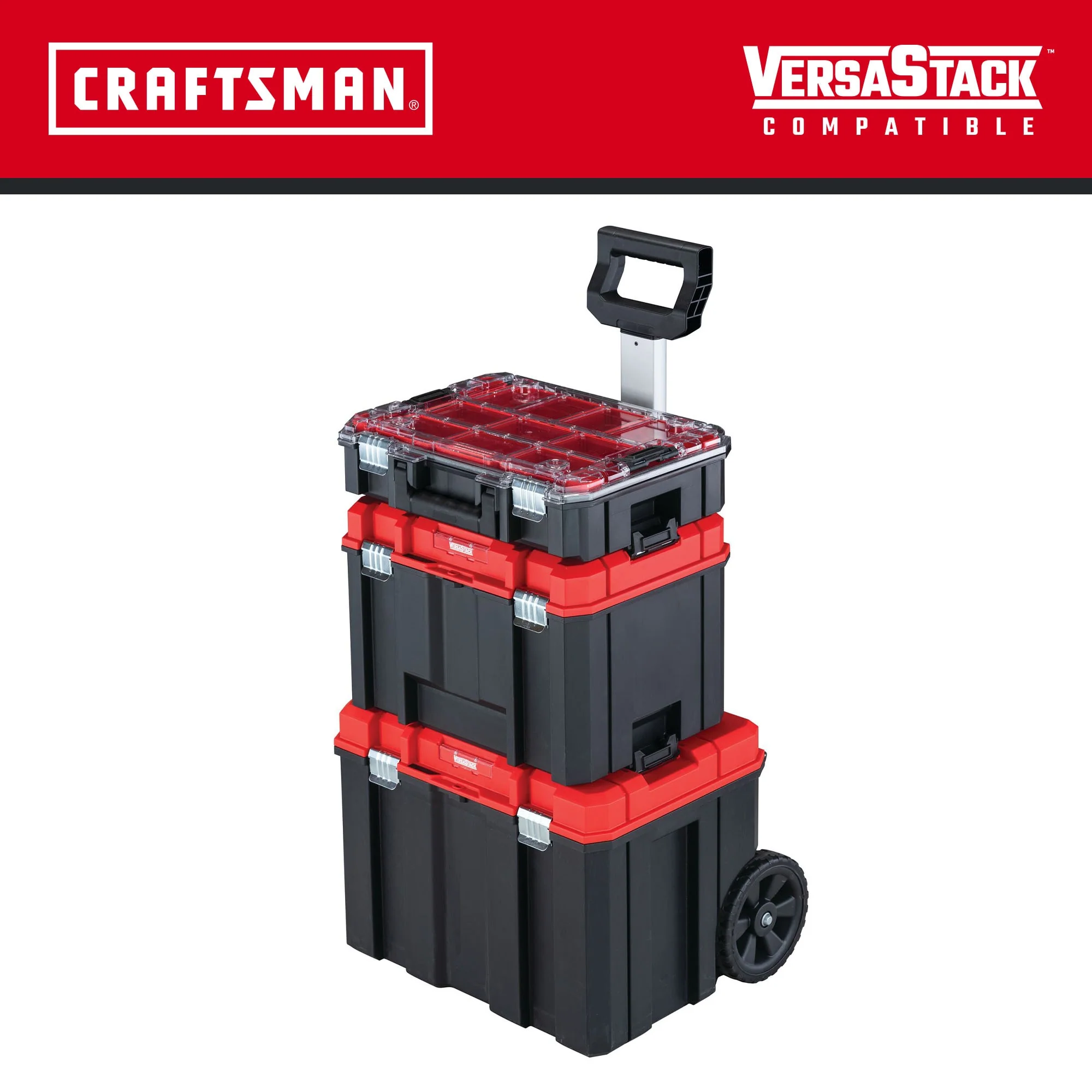 CRAFTSMAN VERSASTACK 17-in W x 30.9-in H x 20.15-in D Black Plastic/Metal Rolling Lockable Tool Box Tower - Image 2