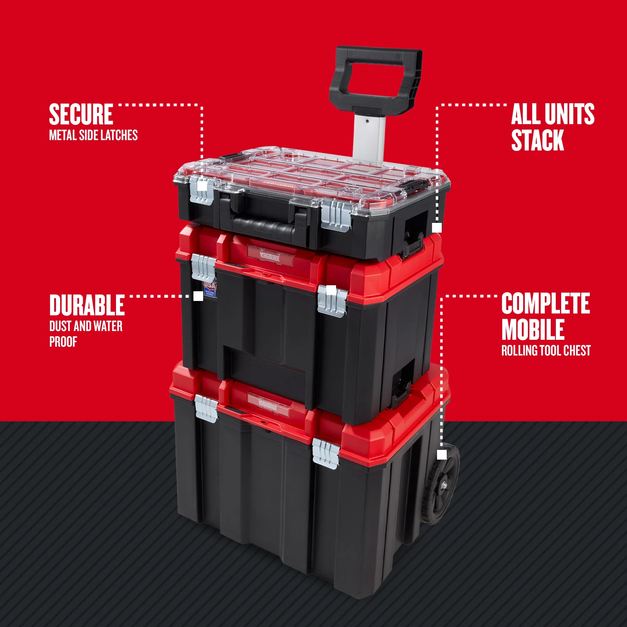 CRAFTSMAN VERSASTACK 17-in W x 30.9-in H x 20.15-in D Black Plastic/Metal Rolling Lockable Tool Box Tower - Image 3