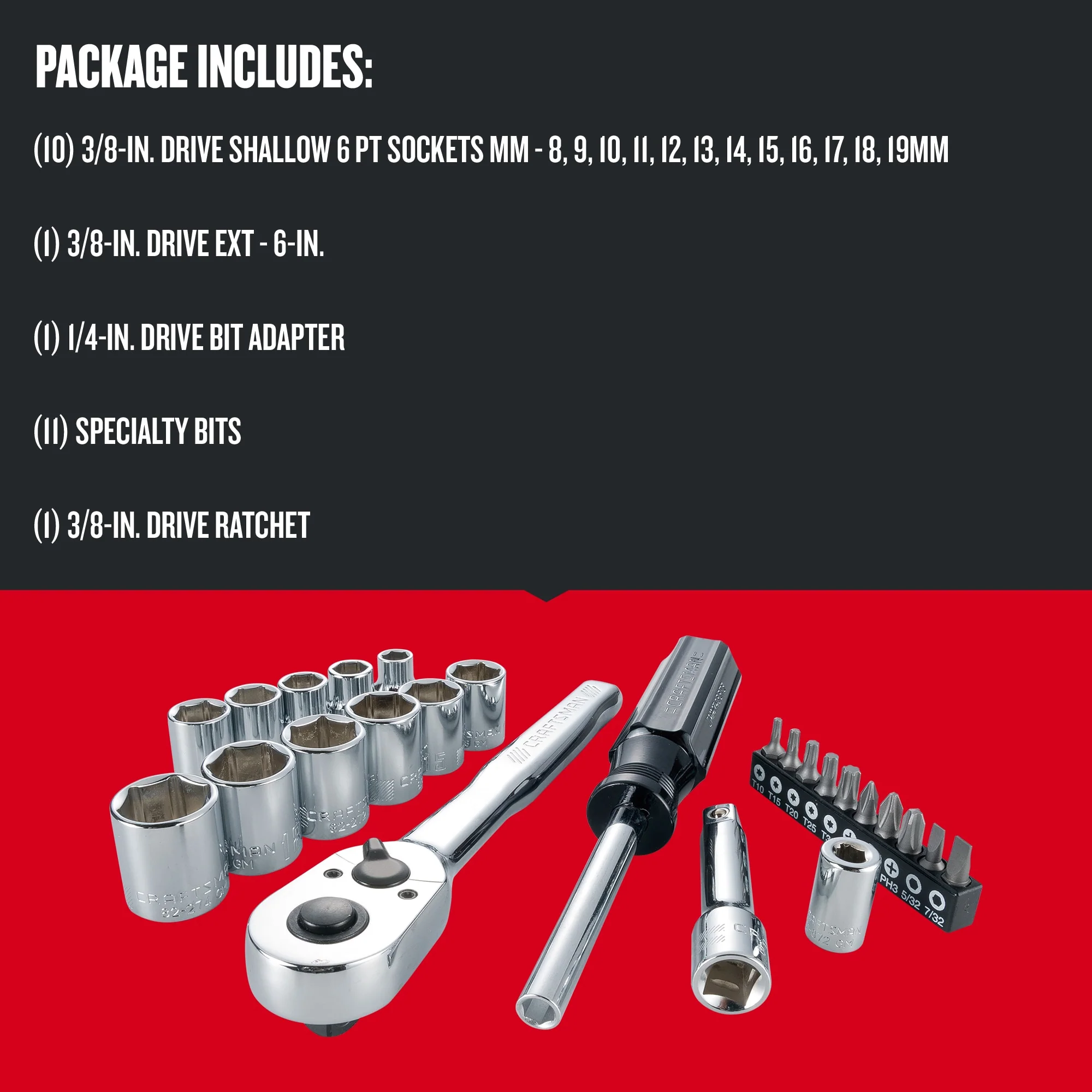 Craftsman VERSASTACK 24-Piece 3/8-in Drive Metric Mechanics Tool Set, 6-Point Sockets with Hard Case - Image 2