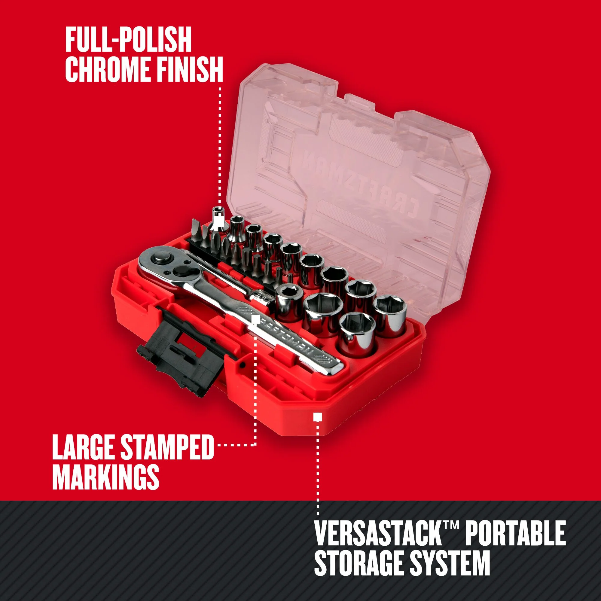 CRAFTSMAN VERSASTACK 24-Piece Metric Polished Chrome Mechanics Tool Set with Hard Case - Image 3