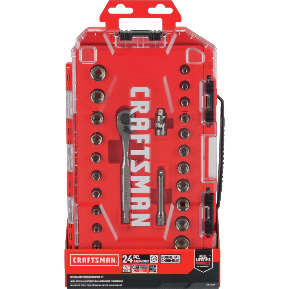 CRAFTSMAN VERSASTACK 24-Piece Standard (SAE) and Metric Gunmetal Chrome Mechanics Tool Set, 1/4-in Drive, Hard Case - Image 8